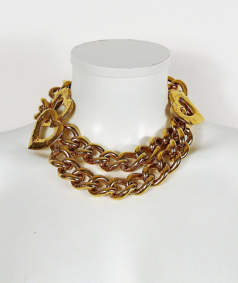 Yves Saint Laurent YSL Vintage Gold Toned Heart Chain Necklace Belt at