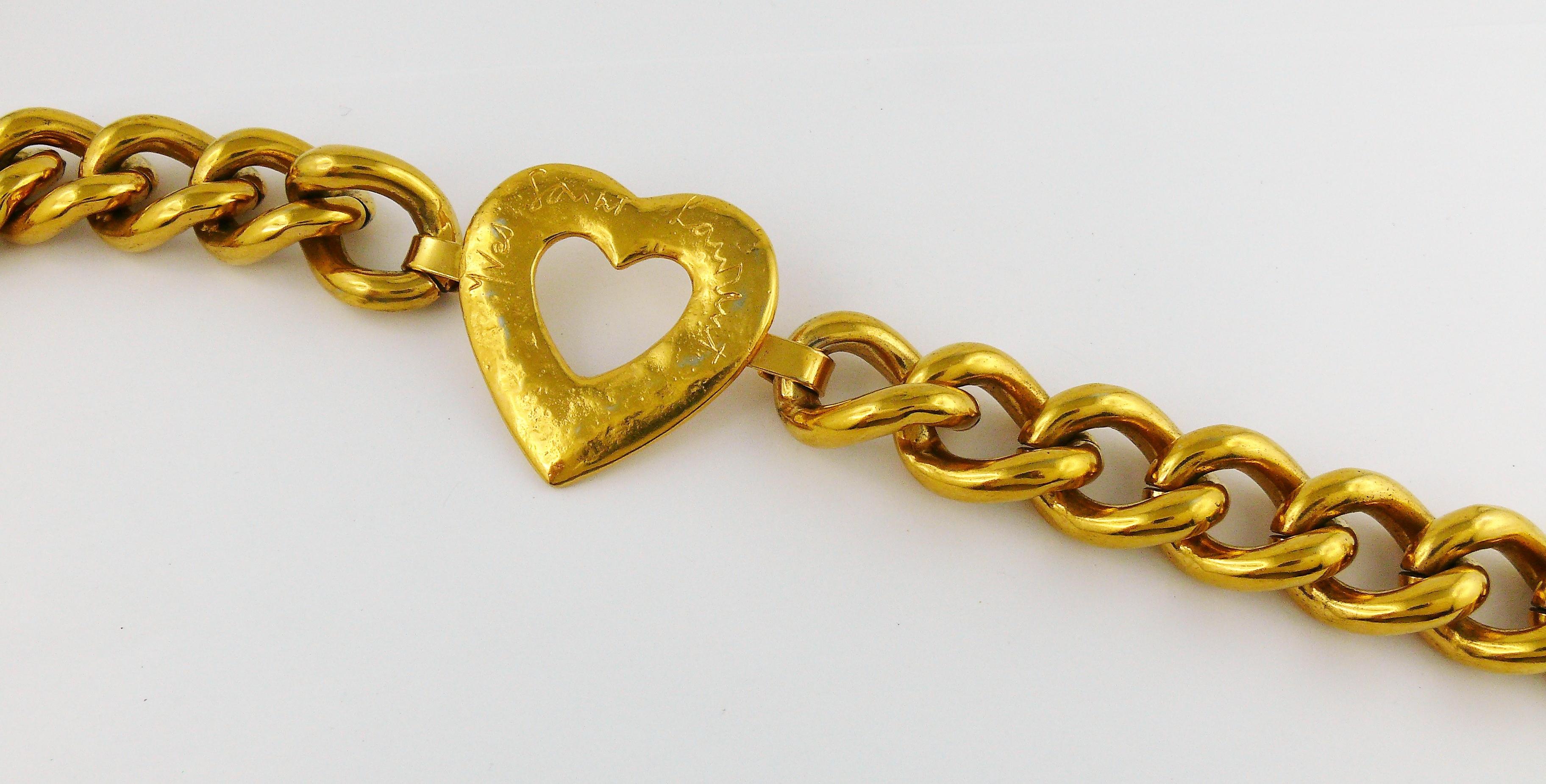 Yves Saint Laurent YSL Vintage Gold Toned Heart Chain Necklace Belt 1
