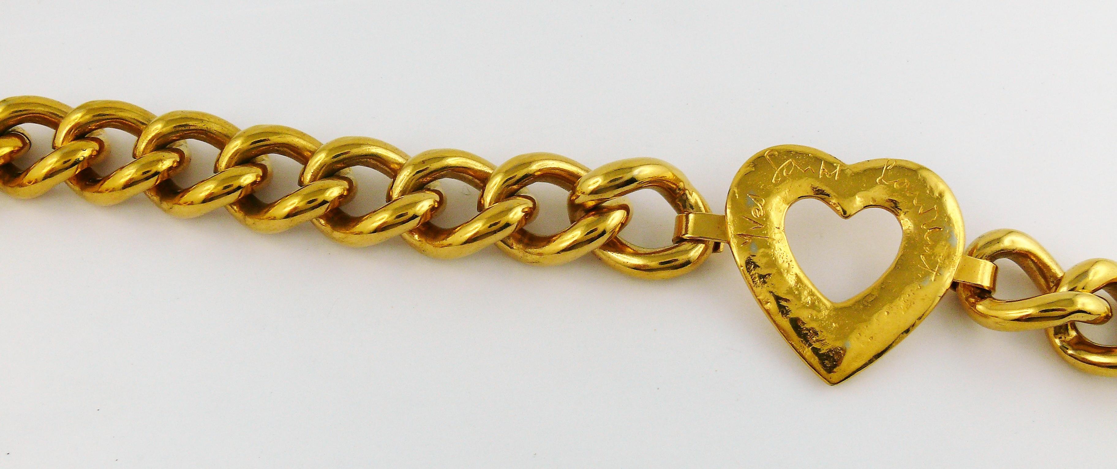 Yves Saint Laurent YSL Vintage Gold Toned Heart Chain Necklace Belt 2