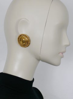 Yves Saint Laurent YSL Vintage Gold Toned Lady Profile Clip-On Earrings