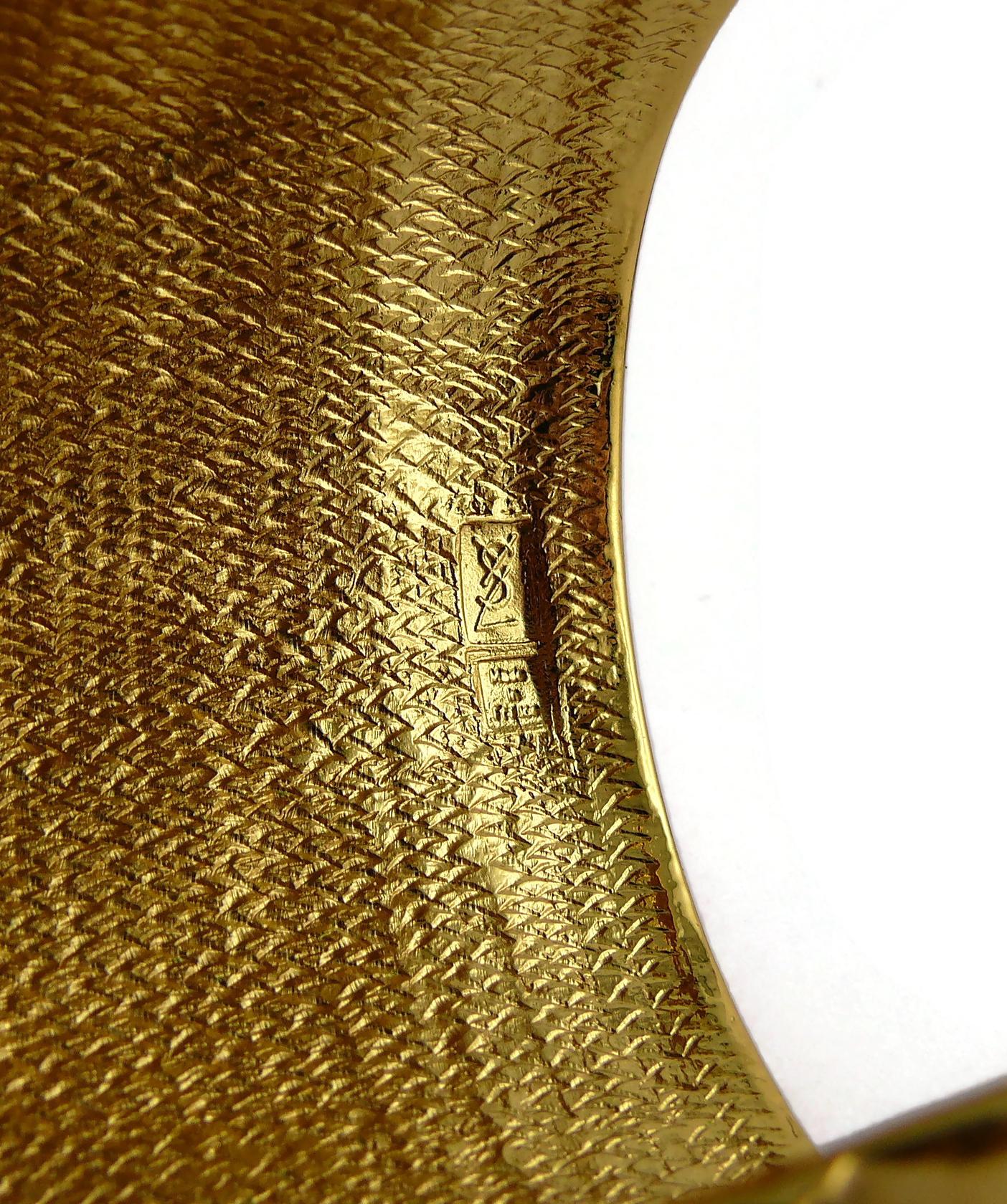 Yves Saint Laurent YSL Vintage Gold Toned Lava Textured Wide Cuff Bracelet 3