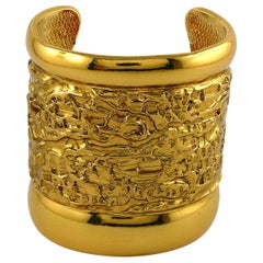 Yves Saint Laurent YSL Vintage Gold Toned Lava Textured Wide Cuff Bracelet