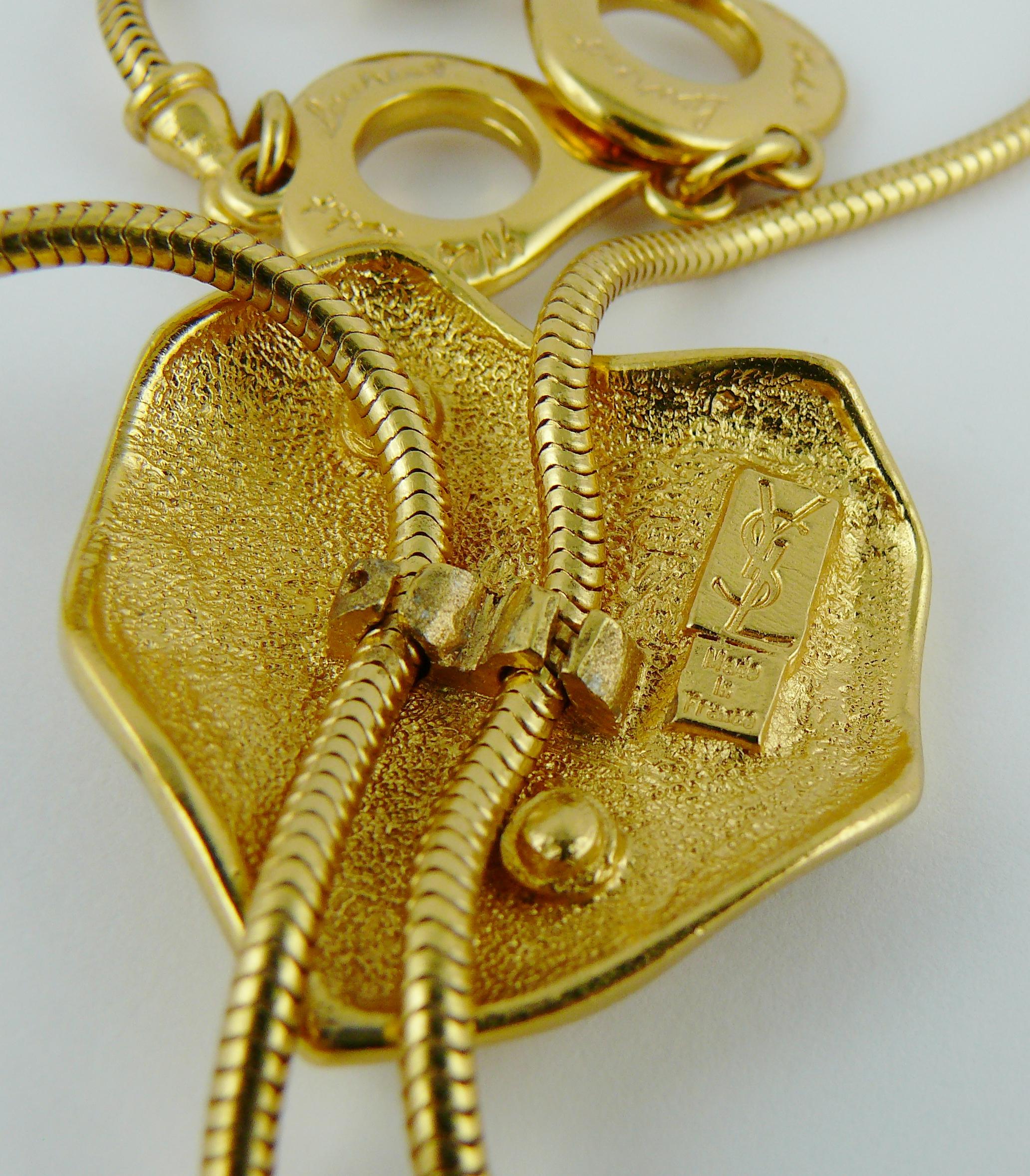 Yves Saint Laurent YSL Vintage Gold Toned Logo Heart Snake Chain Necklace 3