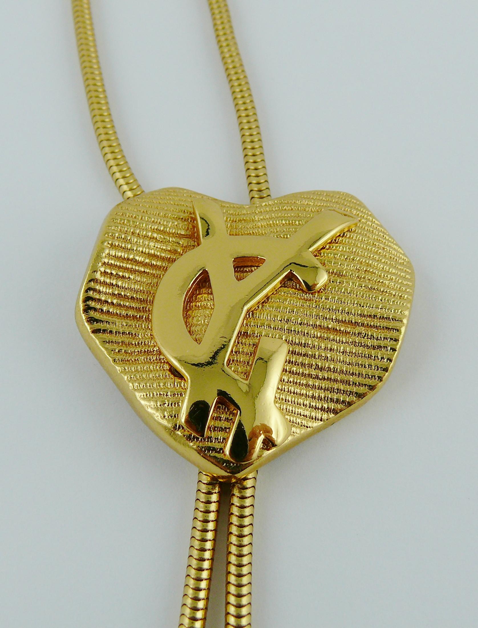 Women's Yves Saint Laurent YSL Vintage Gold Toned Logo Heart Snake Chain Necklace