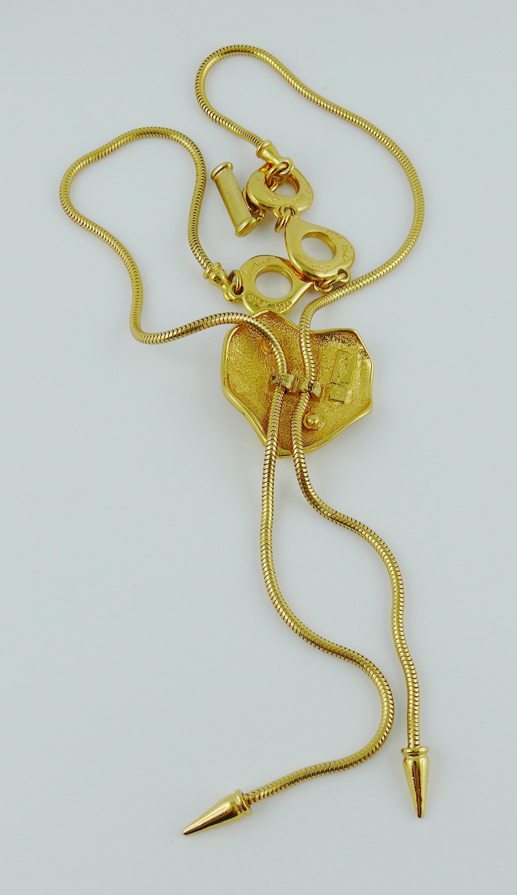 Yves Saint Laurent YSL Vintage Gold Toned Logo Heart Snake Chain Necklace 2