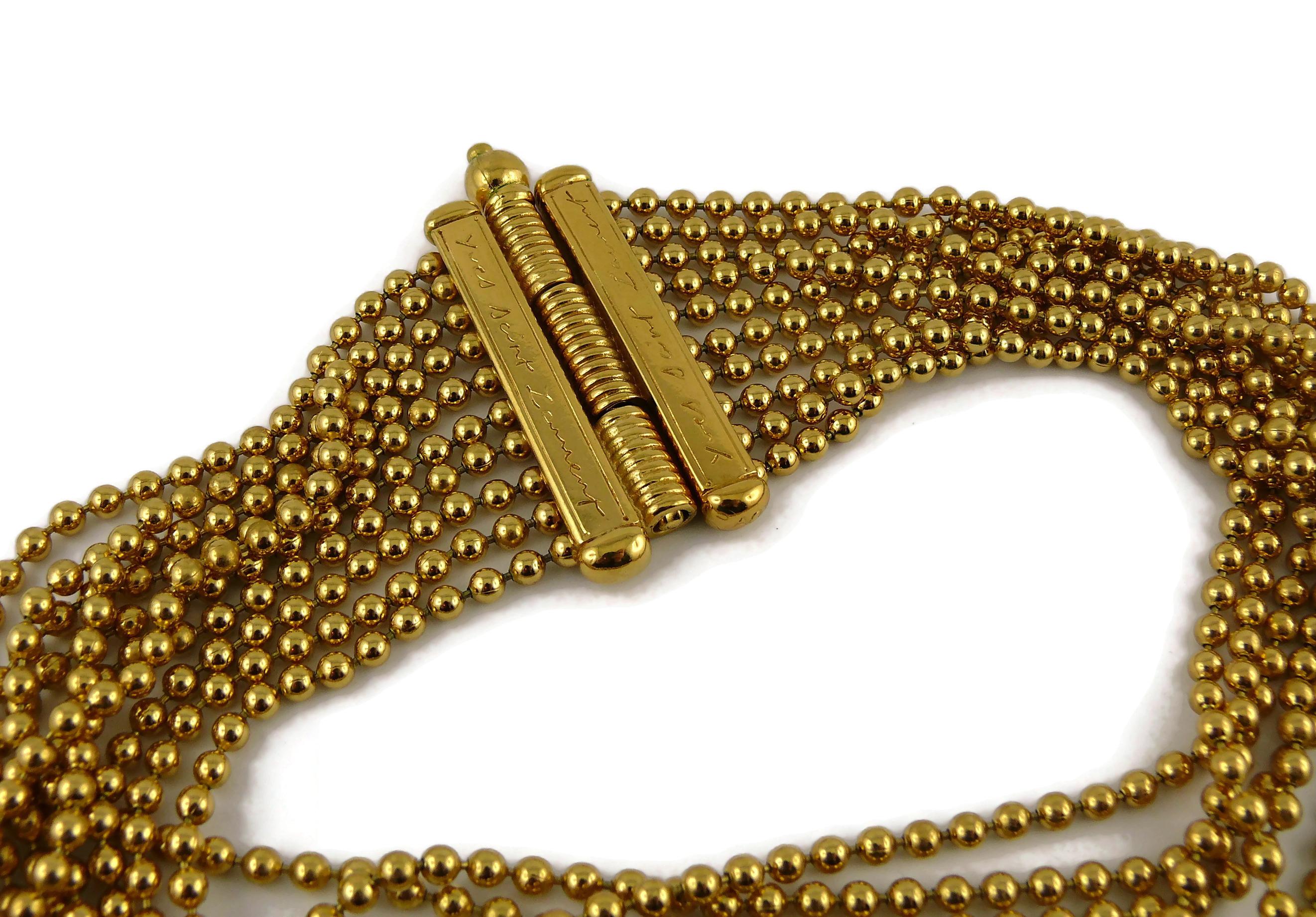 Women's Yves Saint Laurent YSL Vintage Gold Toned Multi-Strand Maasaï Style Necklace