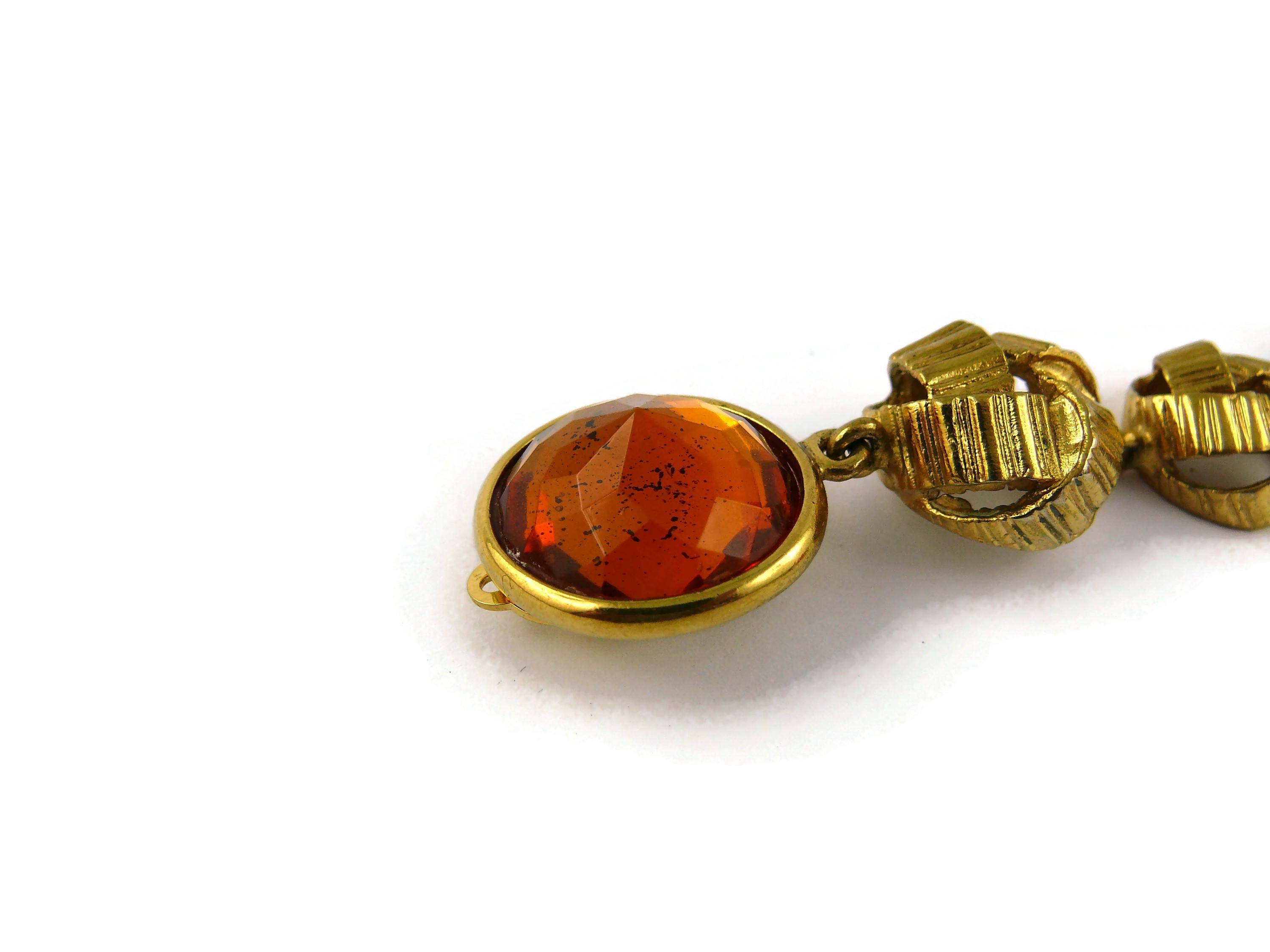 Yves Saint Laurent YSL Vintage Gold Toned Orange Resin Crystal Dangling Earrings For Sale 9