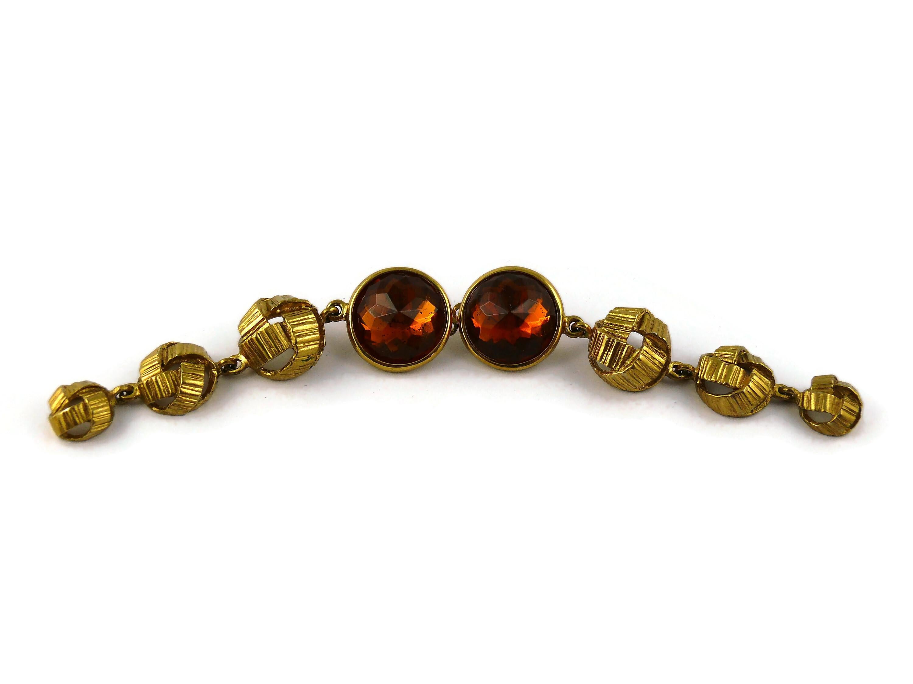 Women's Yves Saint Laurent YSL Vintage Gold Toned Orange Resin Crystal Dangling Earrings For Sale