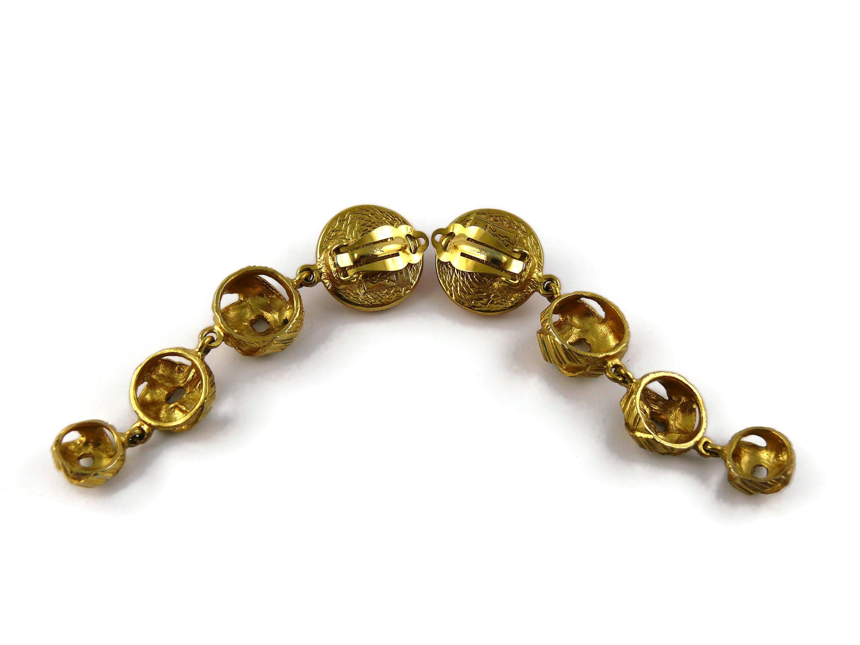 Yves Saint Laurent YSL Vintage Gold Toned Orange Resin Crystal Dangling Earrings For Sale 5