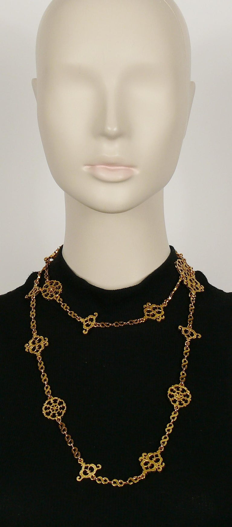Yves Saint Laurent YSL Vintage Gold Toned Oriental Sautoir Necklace at