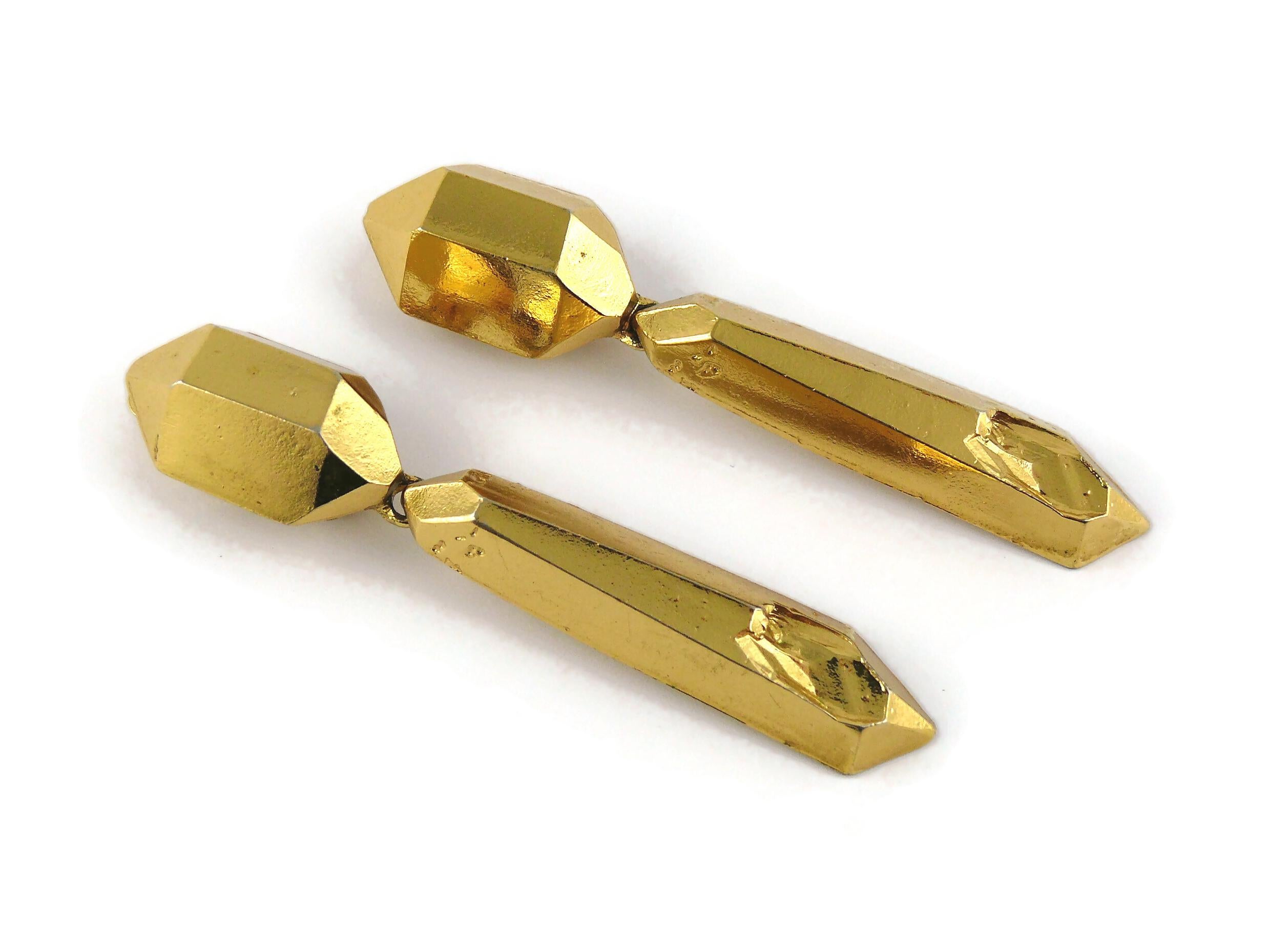 Yves Saint Laurent YSL Vintage Gold Toned Prism Dangling Earrings In Good Condition For Sale In Nice, FR