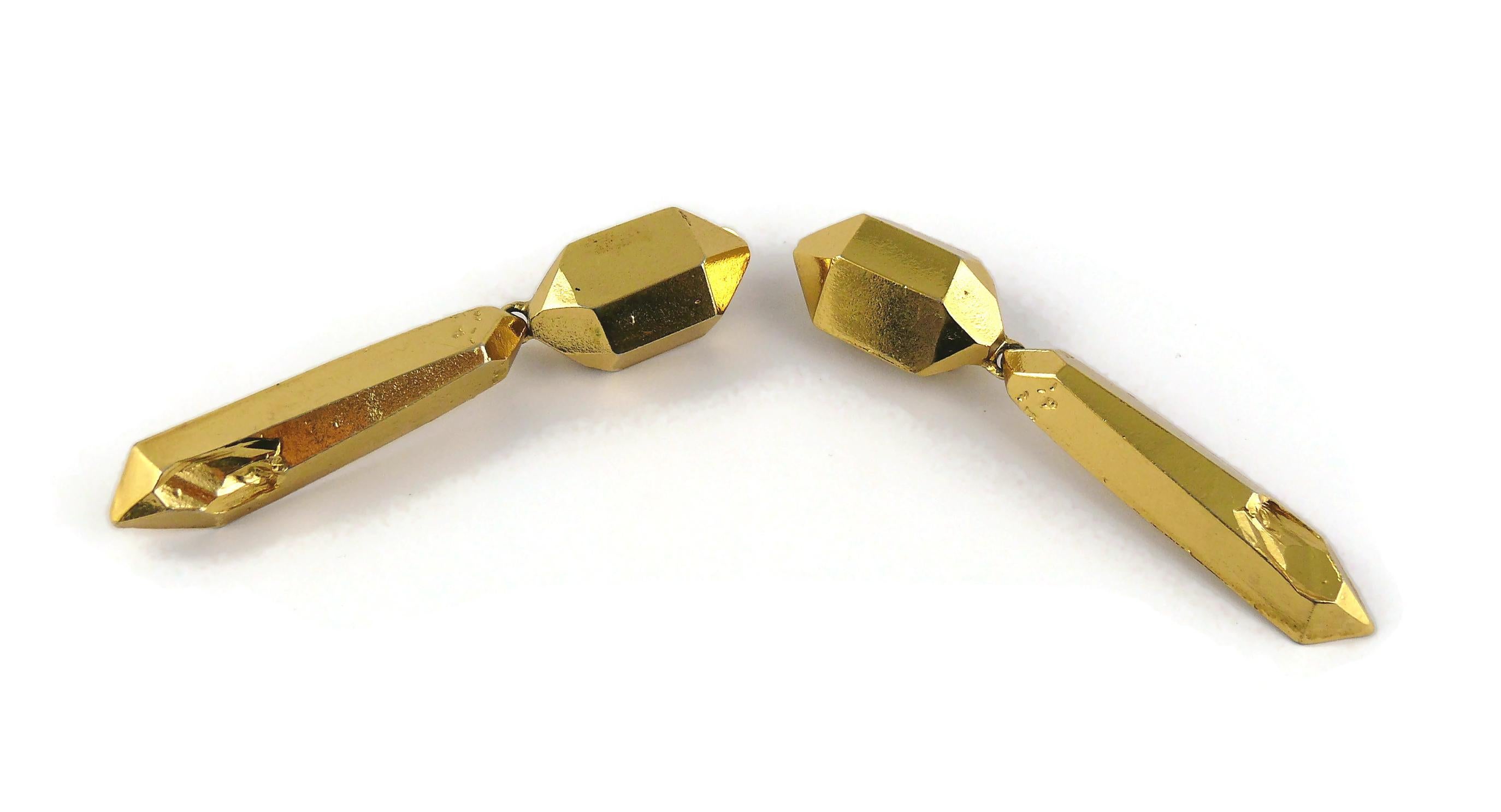 Women's Yves Saint Laurent YSL Vintage Gold Toned Prism Dangling Earrings For Sale