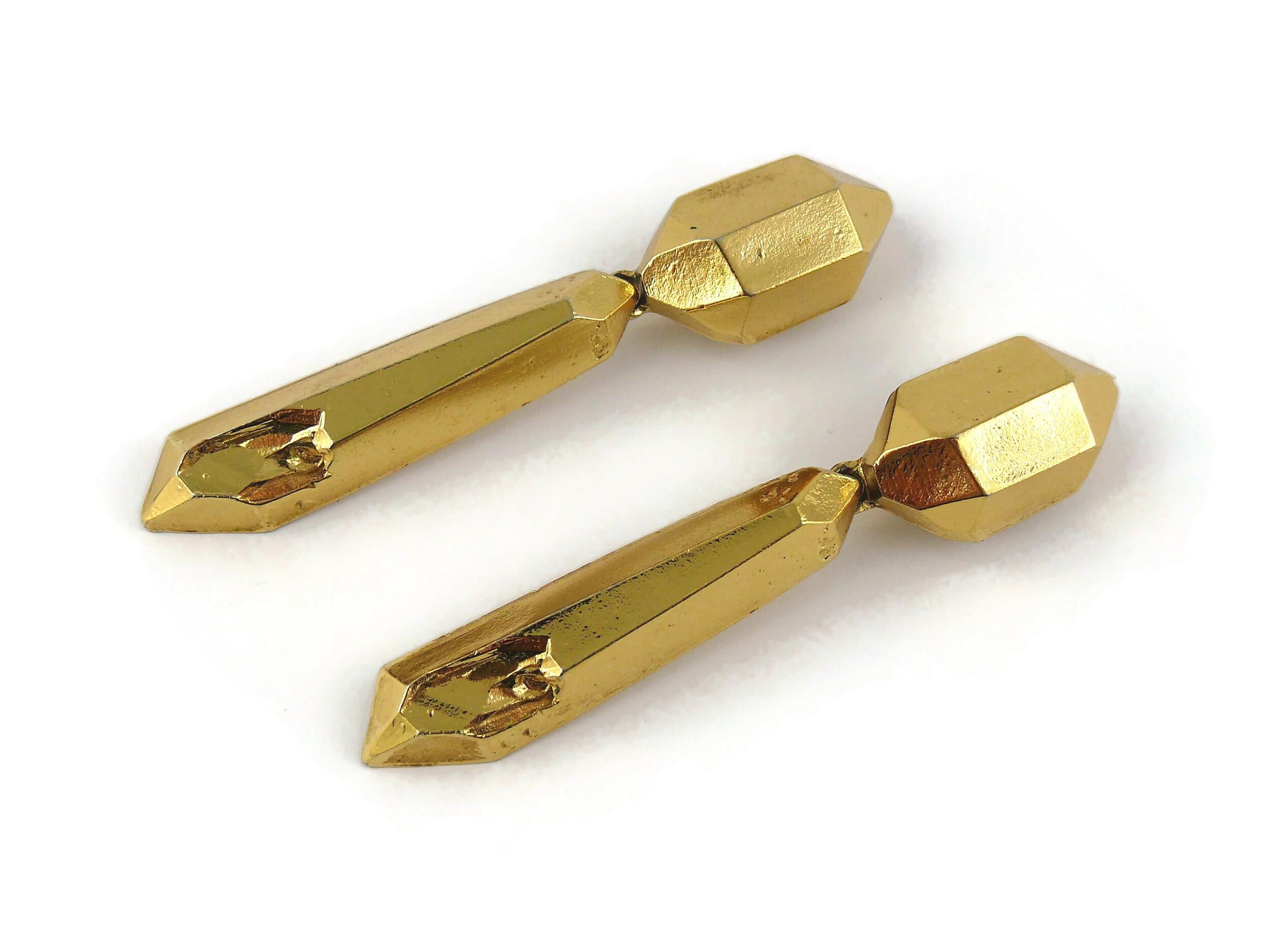 Yves Saint Laurent YSL Vintage Gold Toned Prism Dangling Earrings For Sale 1