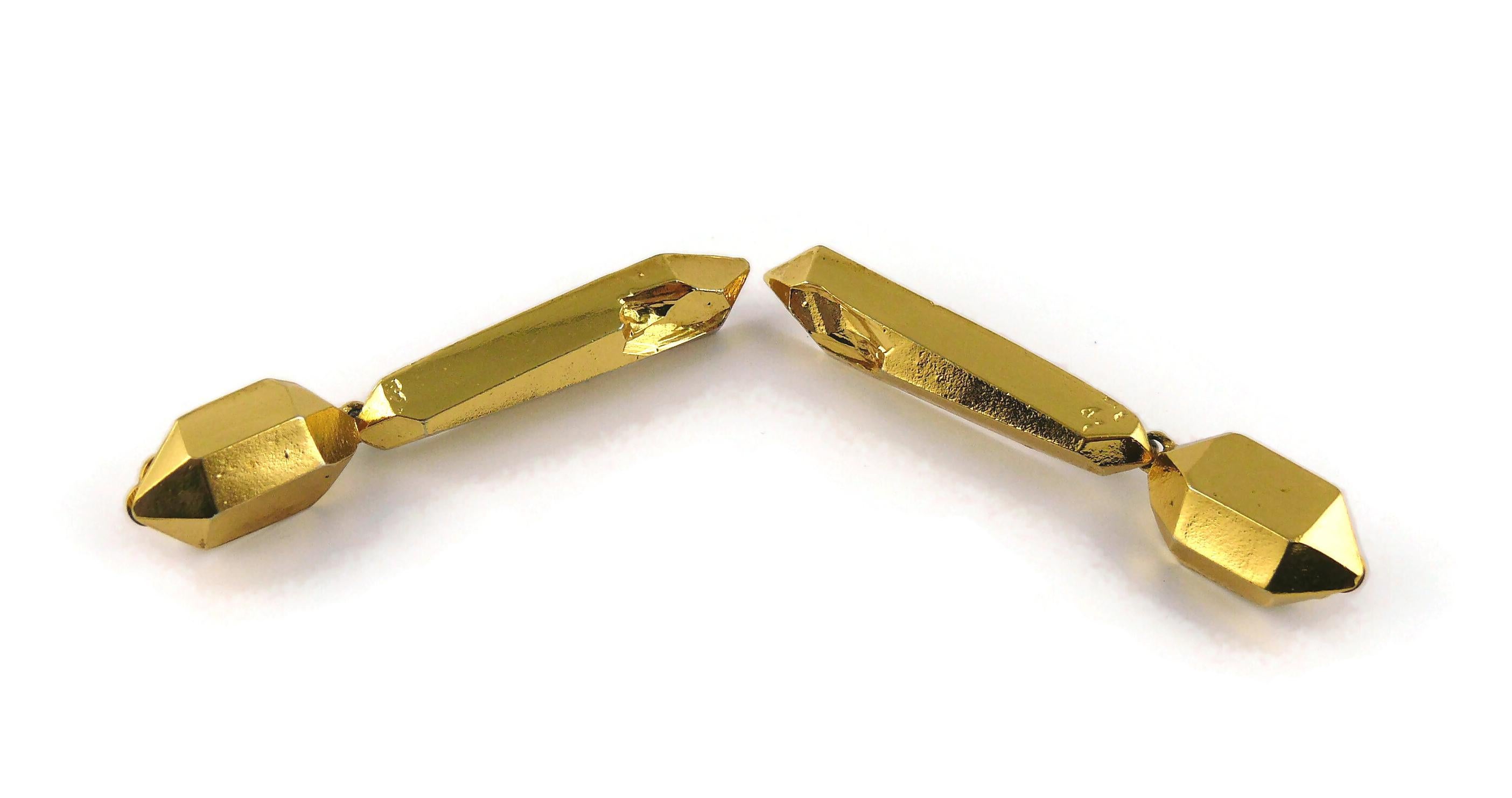 Yves Saint Laurent YSL Vintage Gold Toned Prism Dangling Earrings For Sale 2
