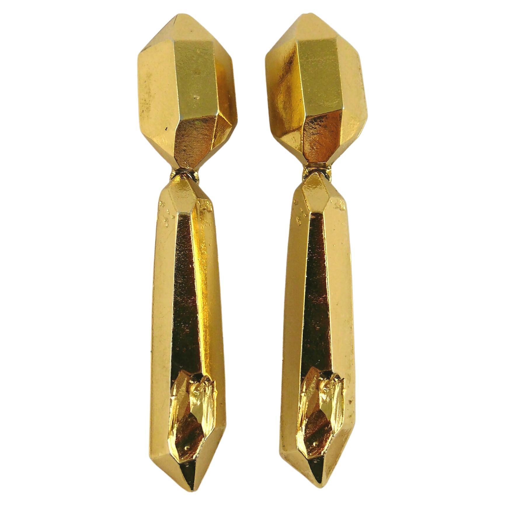 Yves Saint Laurent YSL Vintage Gold Toned Prism Dangling Earrings For Sale