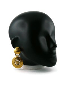 Yves Saint Laurent YSL Vintage Gold Toned Radiant Sun Dangling Earrings