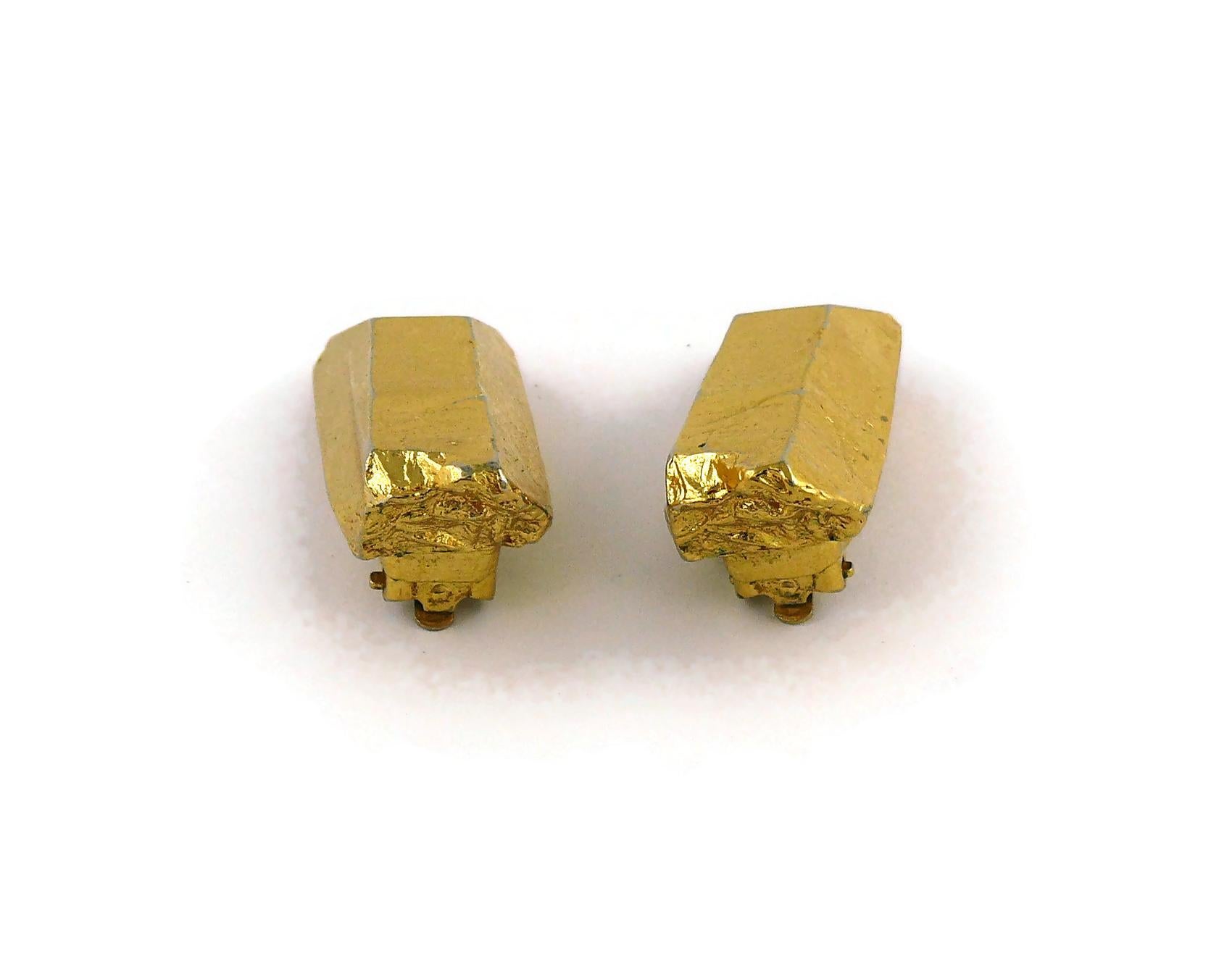 Yves Saint Laurent YSL Vintage Gold Toned Rock Crystal Shaped Clip On Earrings 4
