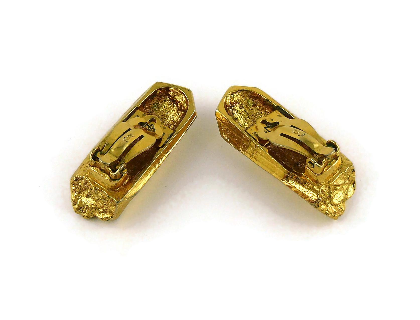 Yves Saint Laurent YSL Vintage Gold Toned Rock Crystal Shaped Clip On Earrings 5