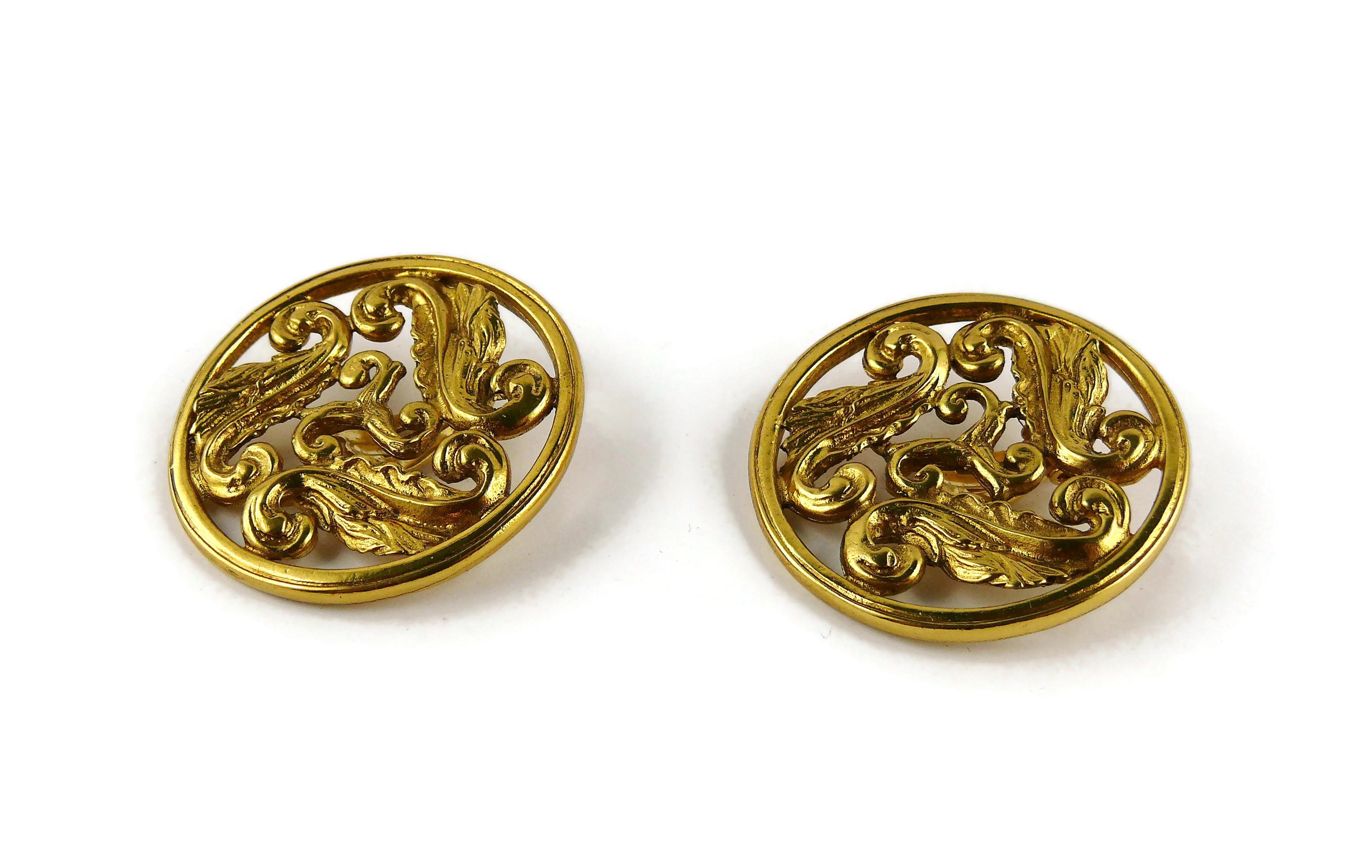 Yves Saint Laurent YSL Vintage Gold Toned Scrolls Bracelet and Earrings Set For Sale 1