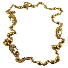 Yves Saint Laurent YSL Vintage Gold Toned Sea Life Sautoir Necklace