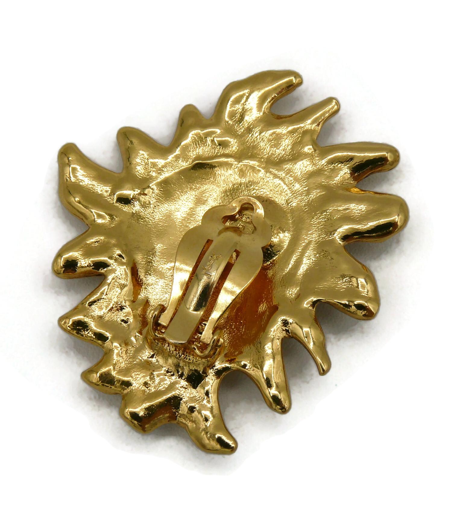 Yves Saint Laurent YSL Vintage Gold Toned Sun Face Clip-On Earrings 1