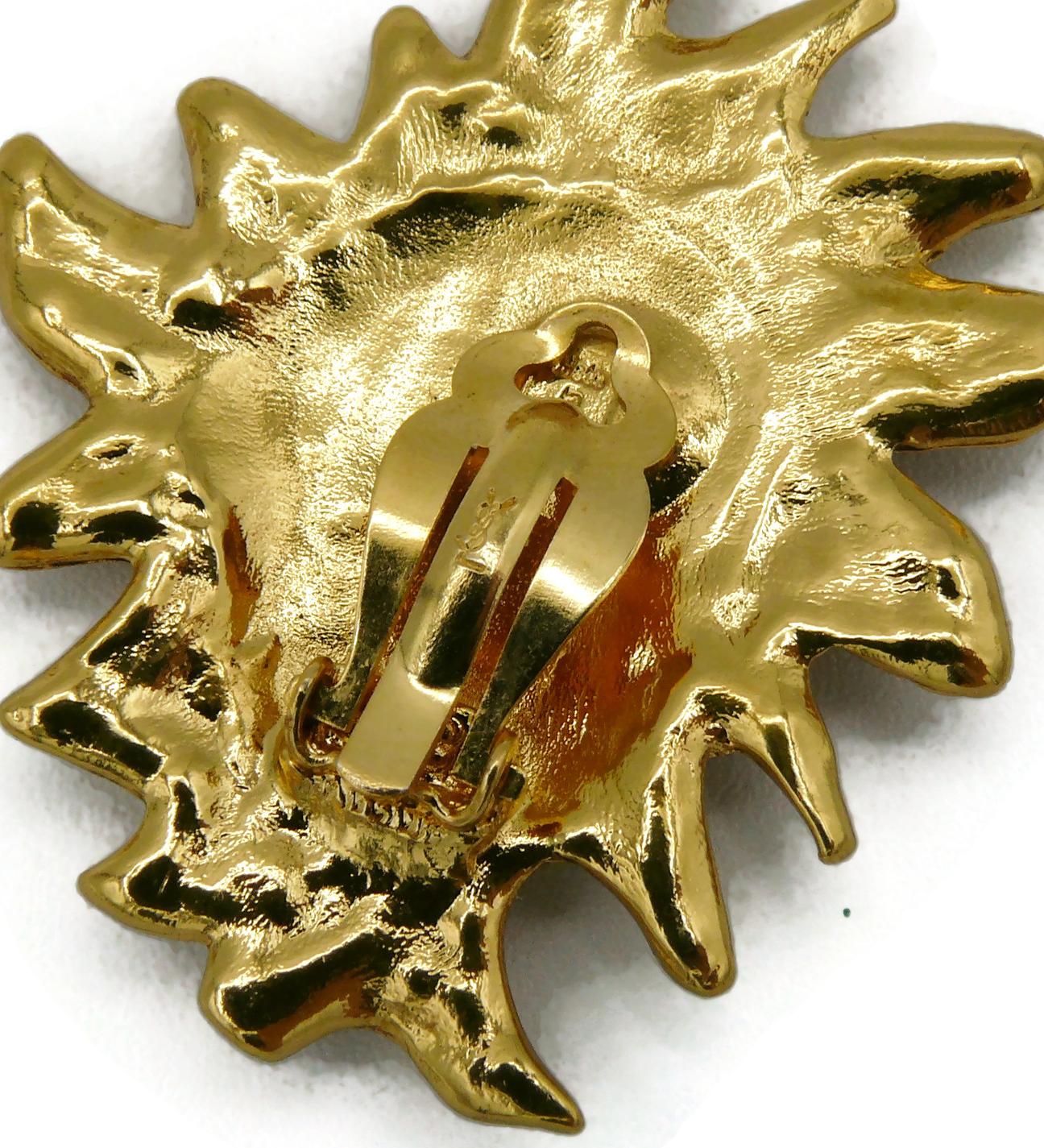 Yves Saint Laurent YSL Vintage Gold Toned Sun Face Clip-On Earrings 2