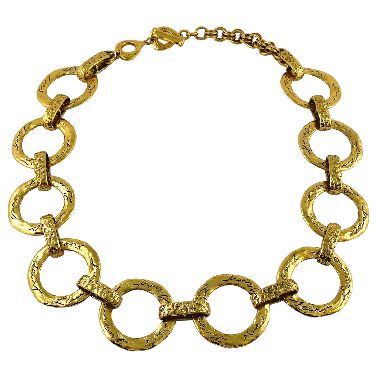 Yves Saint Laurent YSL Vintage Gold Toned Textured Circle Links Necklace