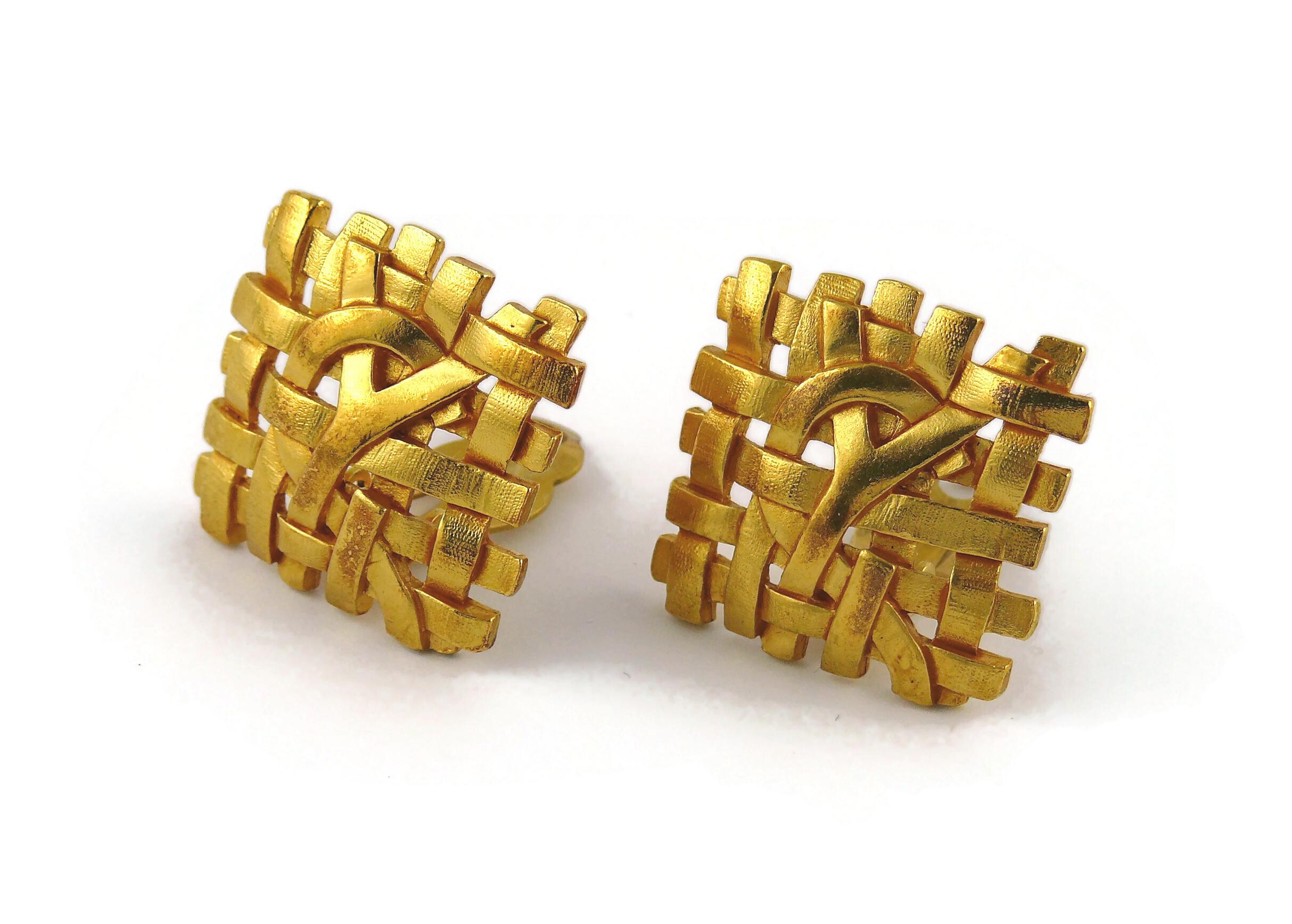 Yves Saint Laurent YSL Vintage Gold Toned Woven Clip-On Earrings 1