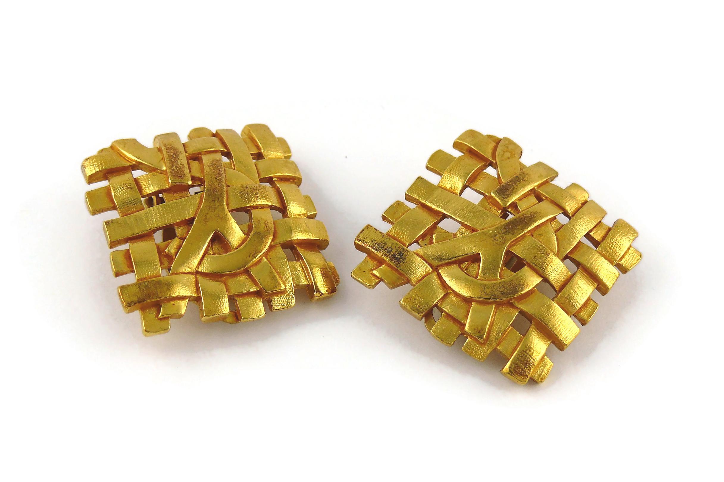 Yves Saint Laurent YSL Vintage Gold Toned Woven Clip-On Earrings 3