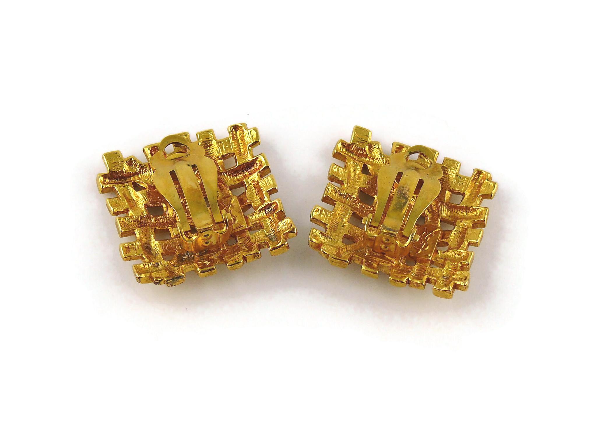 Yves Saint Laurent YSL Vintage Gold Toned Woven Clip-On Earrings 5