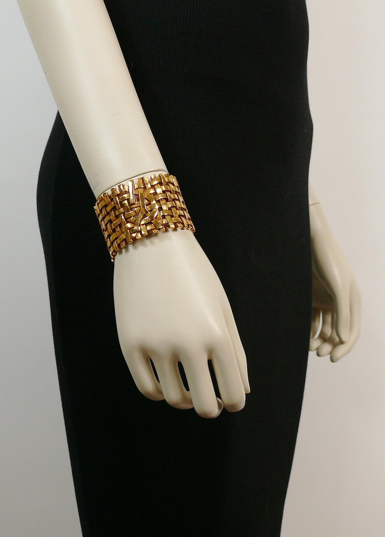 Yves Saint Laurent YSL Vintage Gold Toned Woven Cuff Bracelet For Sale