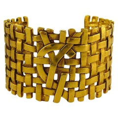 Yves Saint Laurent YSL Vintage Gold Toned Woven Cuff Bracelet
