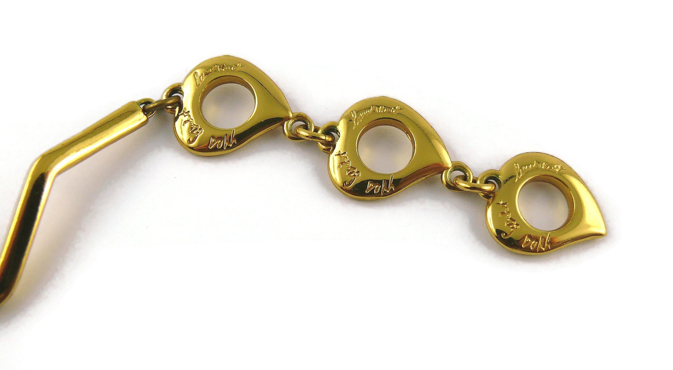 Yves Saint Laurent YSL Vintage Gold Toned Zig Zag Crystal Heart Pendant Necklace For Sale 4