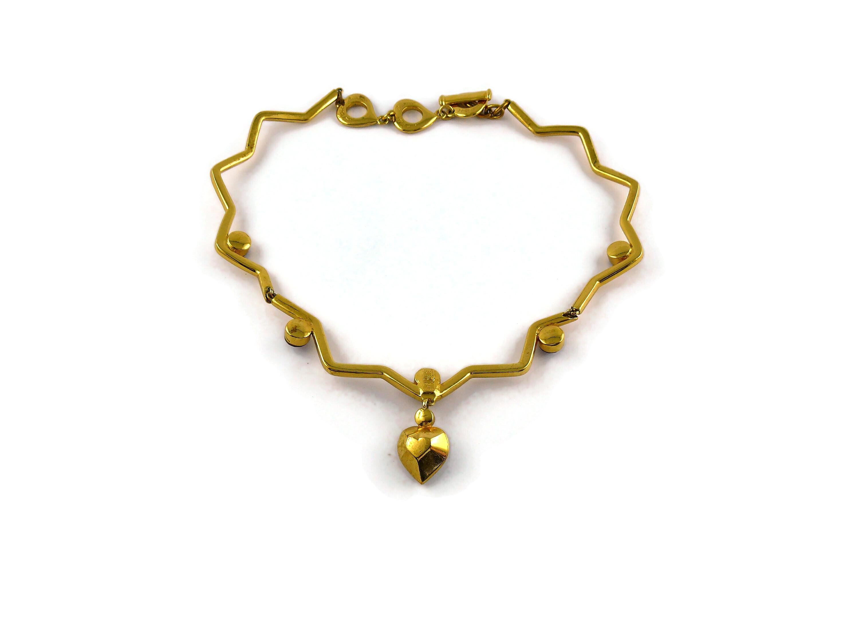 Yves Saint Laurent YSL Vintage Gold getönten Zig Zag Kristall Herz Anhänger Halskette im Angebot 8
