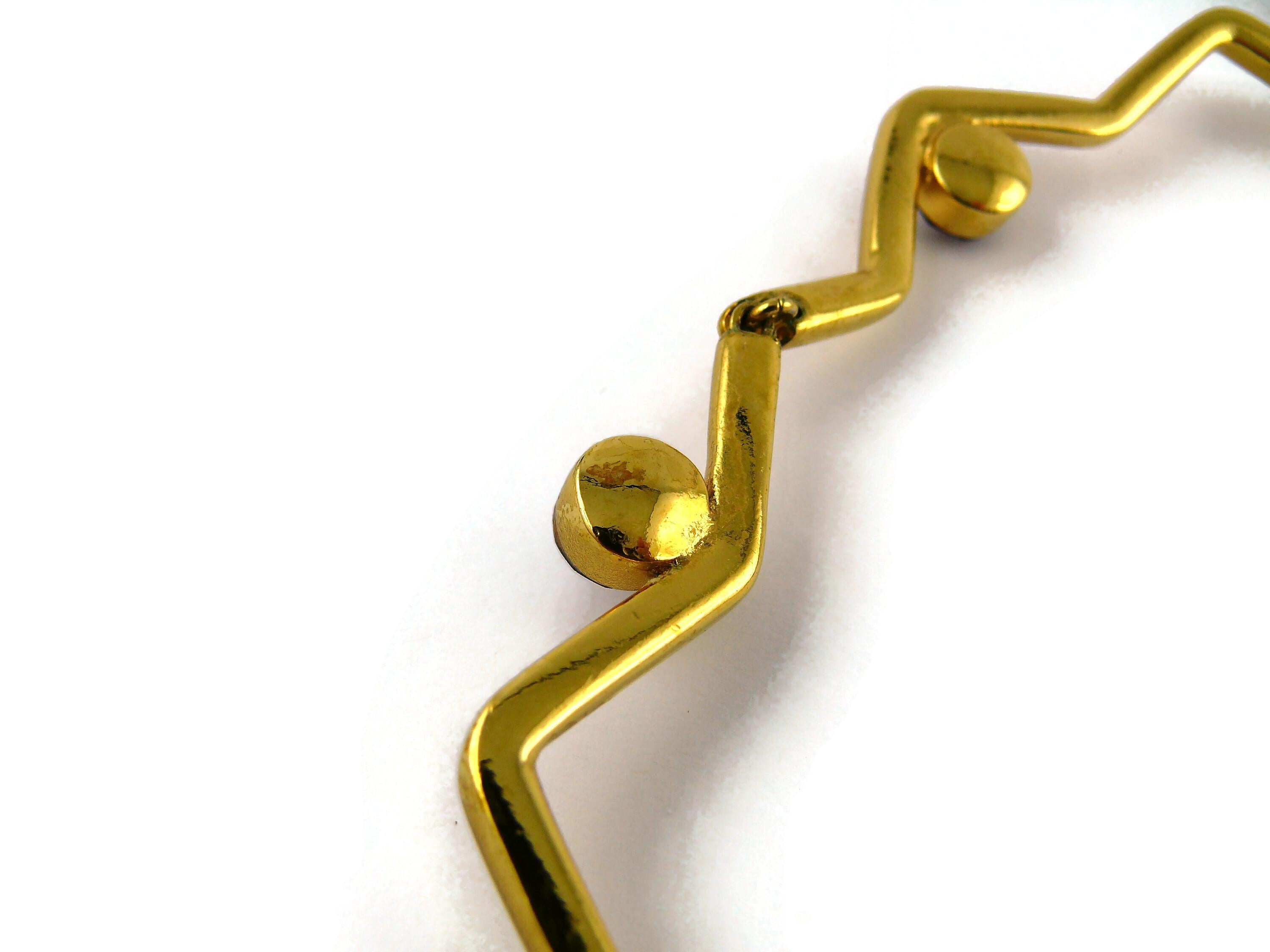 Yves Saint Laurent YSL Vintage Gold Toned Zig Zag Crystal Heart Pendant Necklace For Sale 9