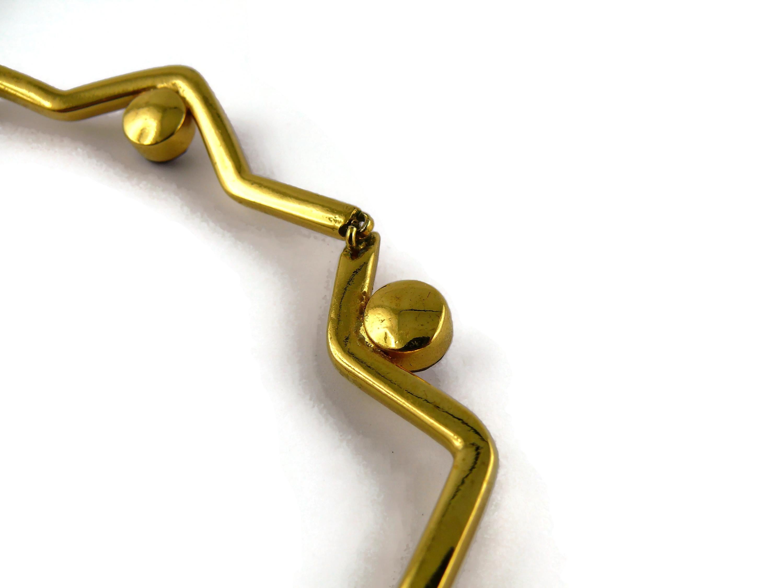 Yves Saint Laurent YSL Vintage Gold Toned Zig Zag Crystal Heart Pendant Necklace For Sale 10