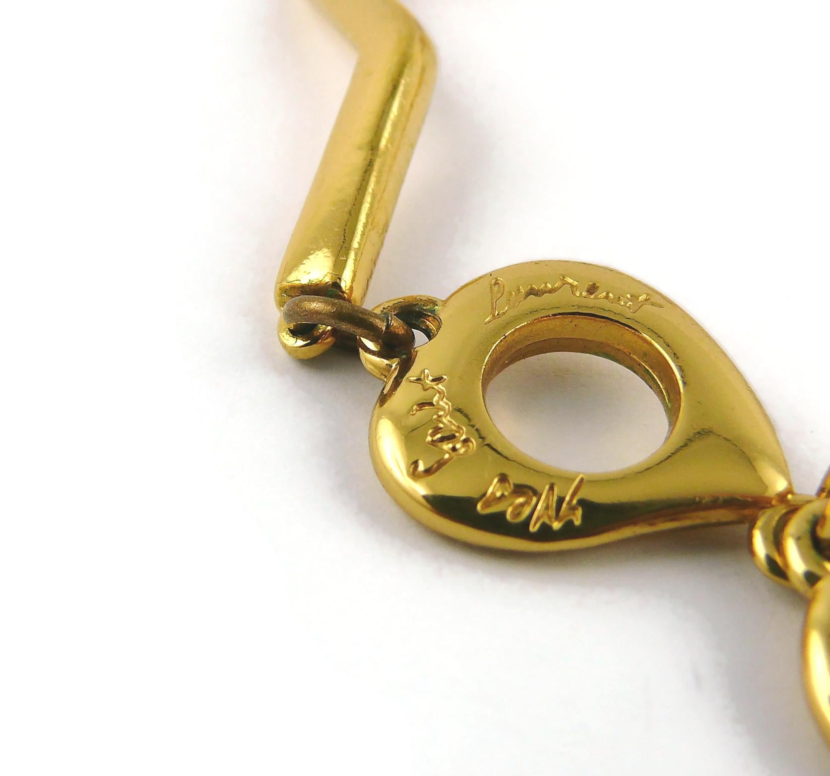 Yves Saint Laurent YSL Vintage Gold getönten Zig Zag Kristall Herz Anhänger Halskette im Angebot 14