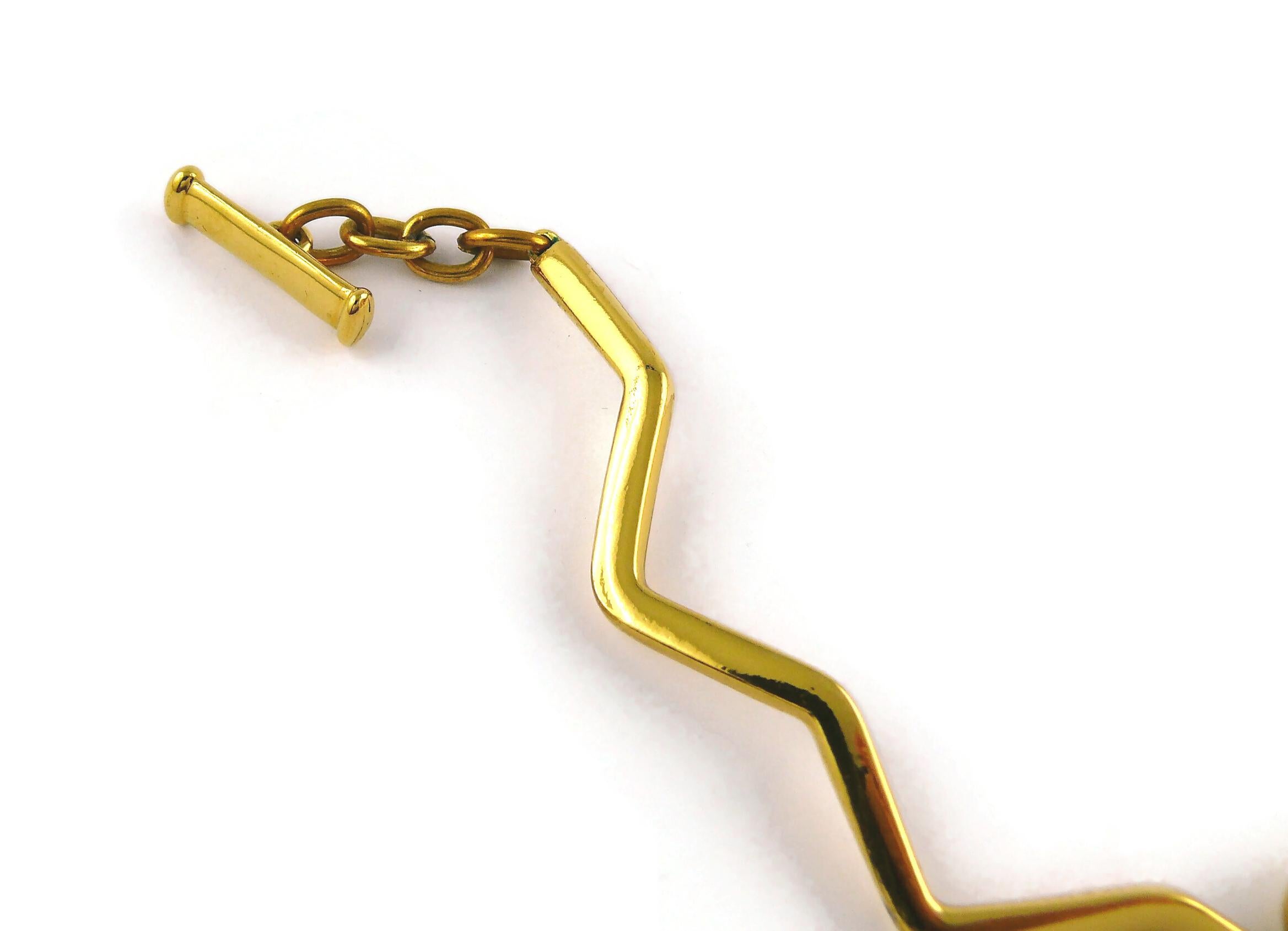 Yves Saint Laurent YSL Vintage Gold getönte Zickzack-Kristall-Herz-Anhänger Halskette Damen im Angebot