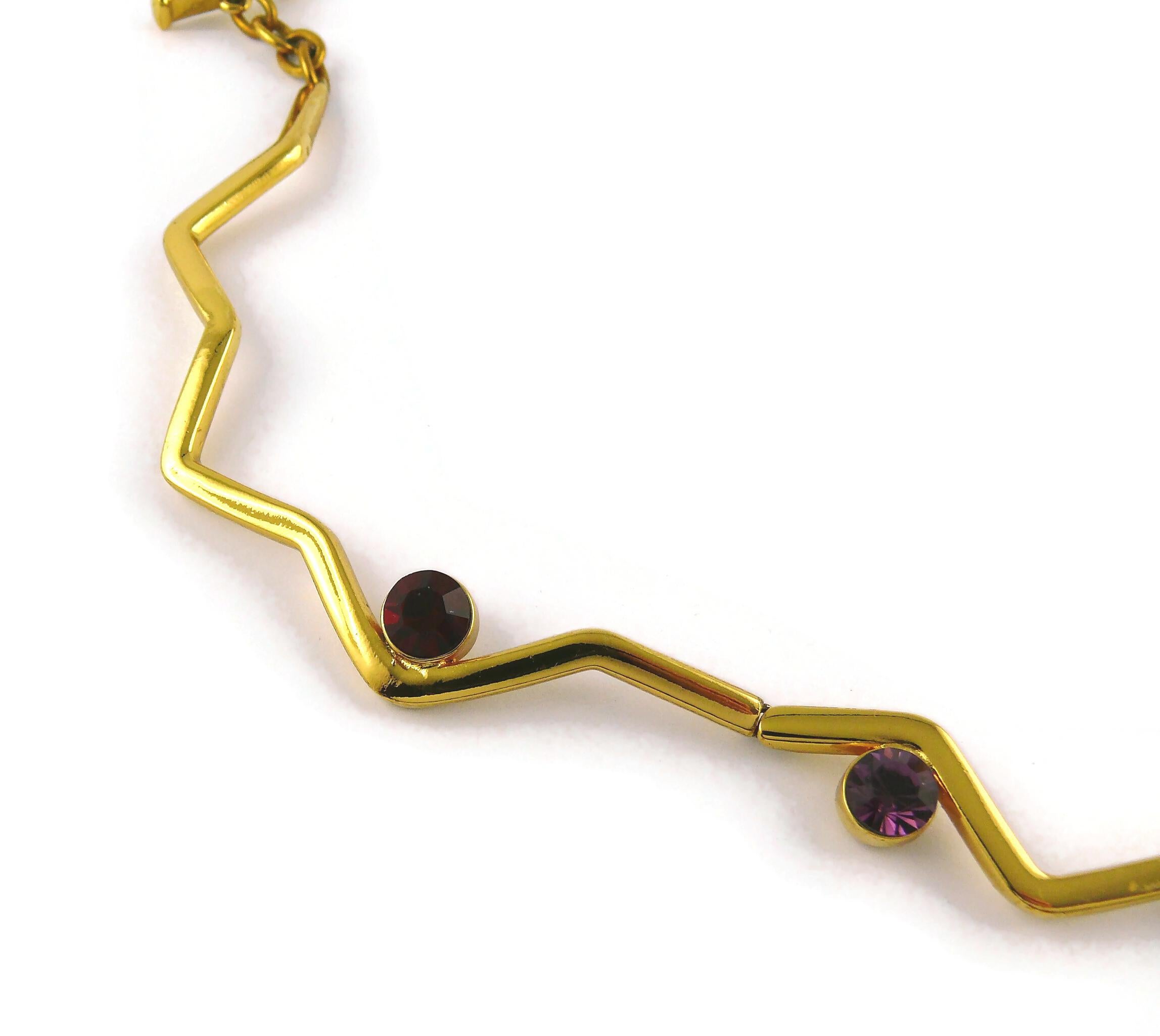 Yves Saint Laurent YSL Vintage Gold getönte Zickzack-Kristall-Herz-Anhänger Halskette im Angebot 1
