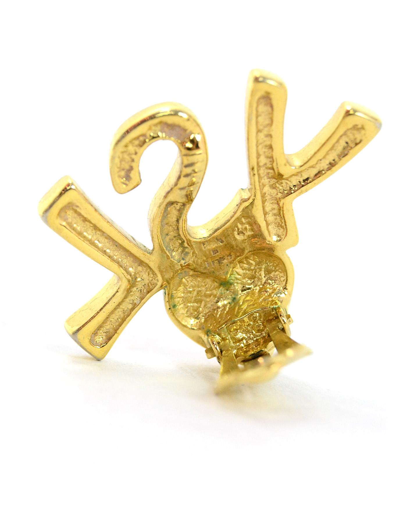 Yves Saint Laurent YSL Vintage Goldtone Heart Logo Clip On Earrings 1