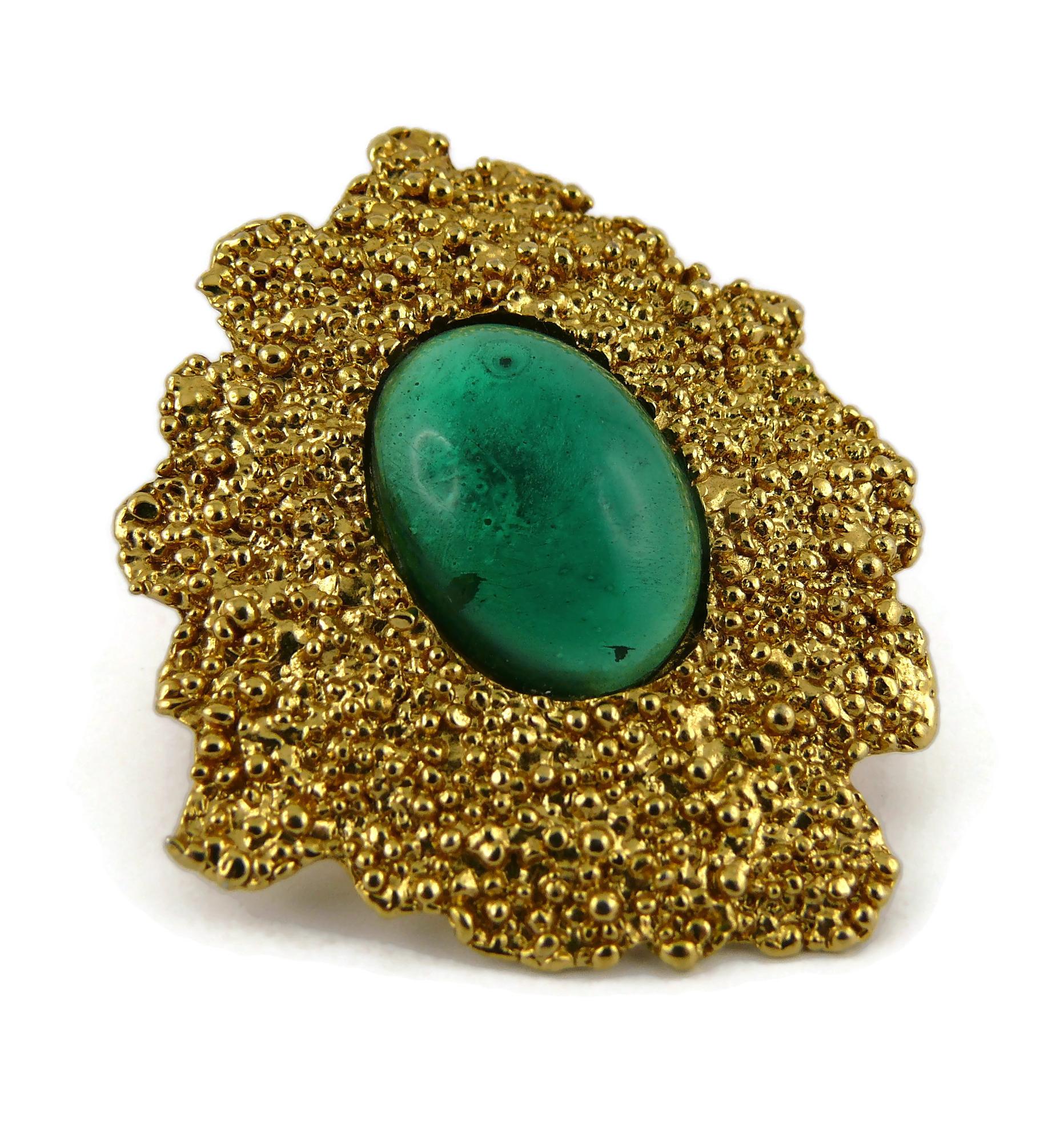 Yves Saint Laurent YSL Vintage Green Cabochon Textured Clip-On Earrings 4