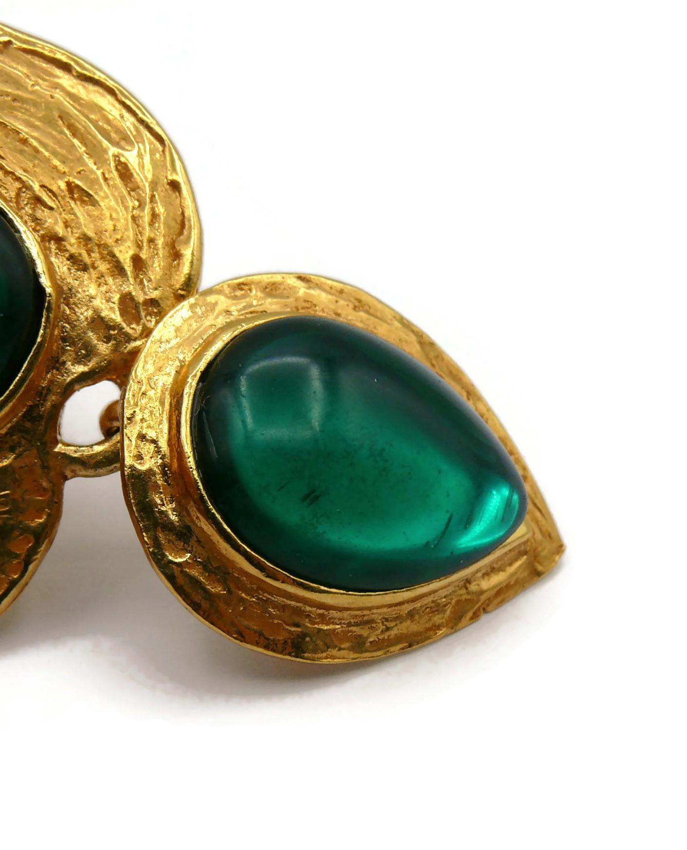 YVES SAINT LAURENT YSL Vintage Green Glass Heart Dangling Earrings For Sale 8