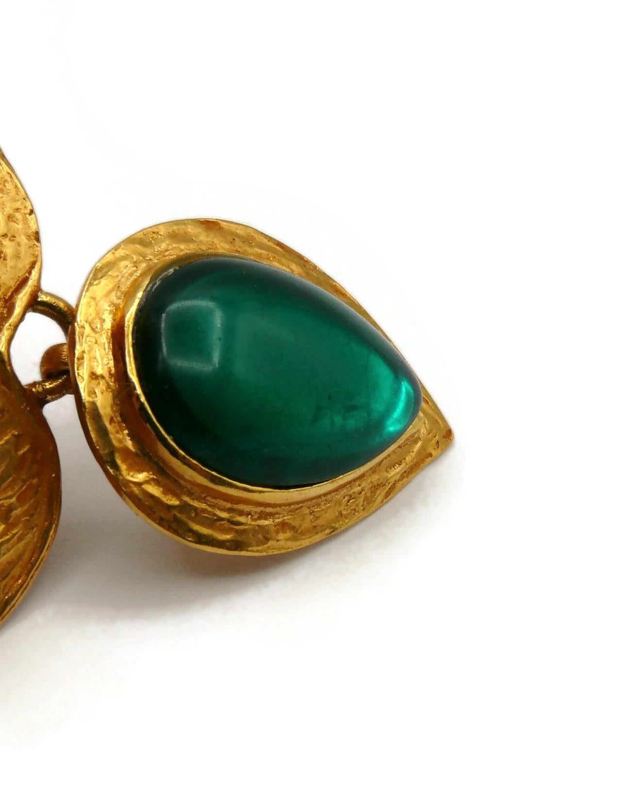 YVES SAINT LAURENT YSL Vintage Green Glass Heart Dangling Earrings For Sale 9