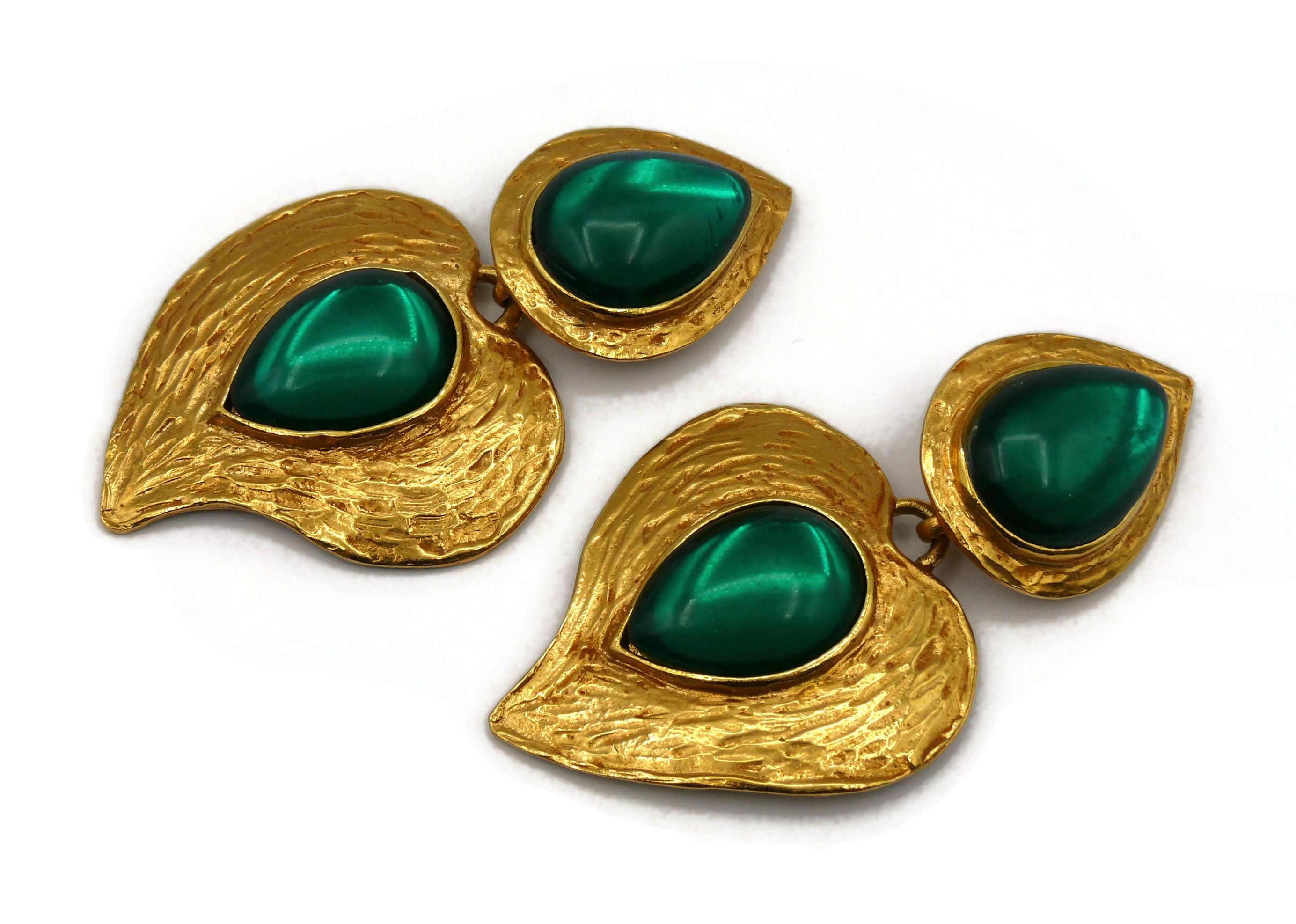 Women's YVES SAINT LAURENT YSL Vintage Green Glass Heart Dangling Earrings For Sale
