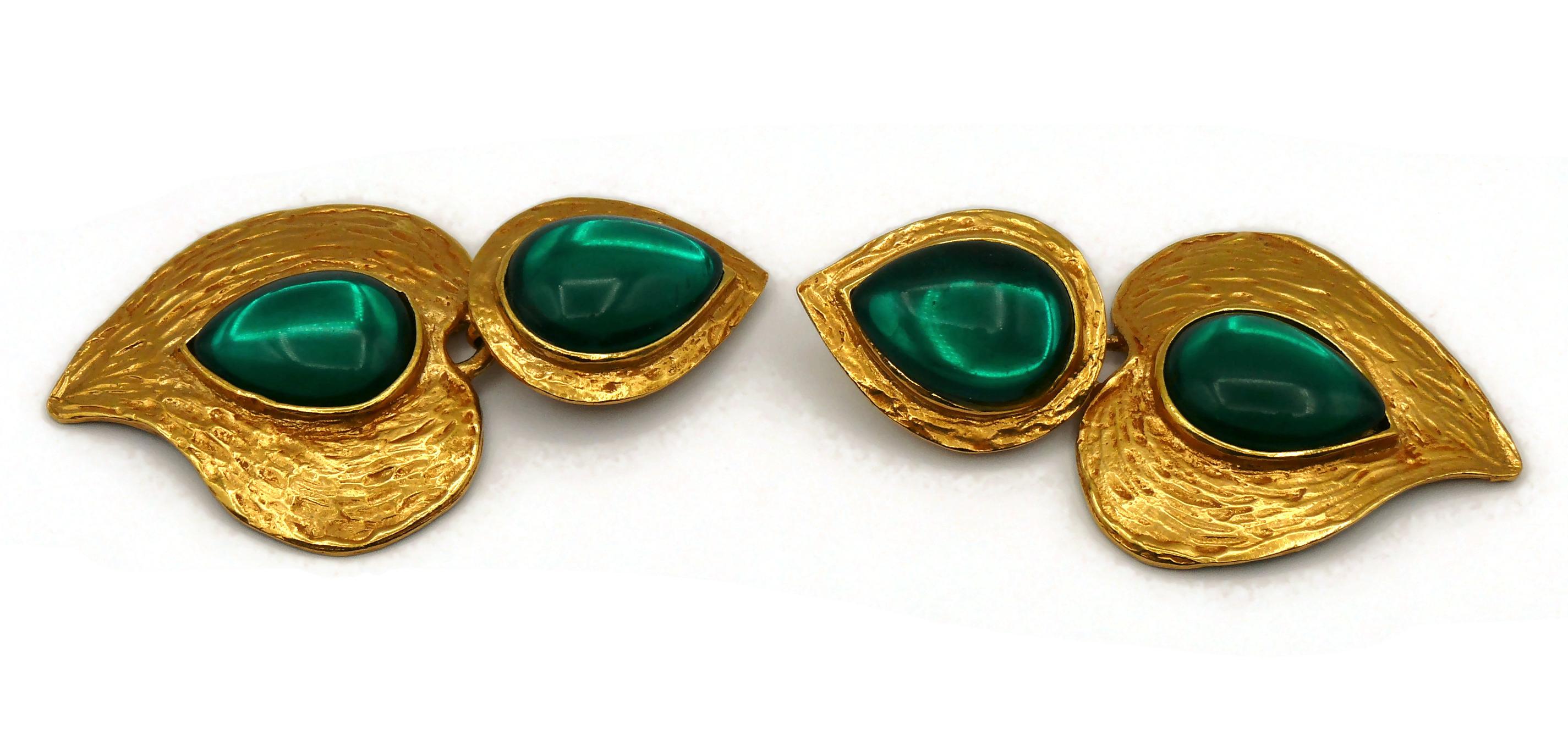 YVES SAINT LAURENT YSL Vintage Green Glass Heart Dangling Earrings For Sale 1