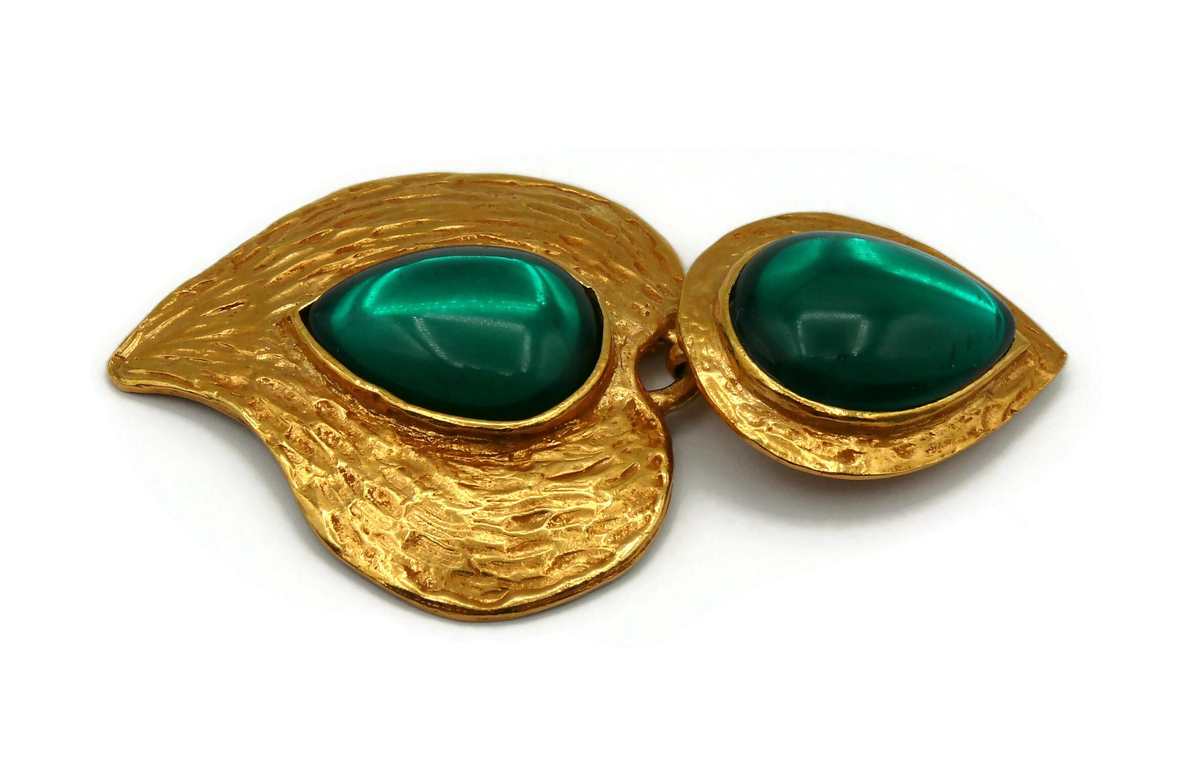 YVES SAINT LAURENT YSL Vintage Green Glass Heart Dangling Earrings For Sale 2