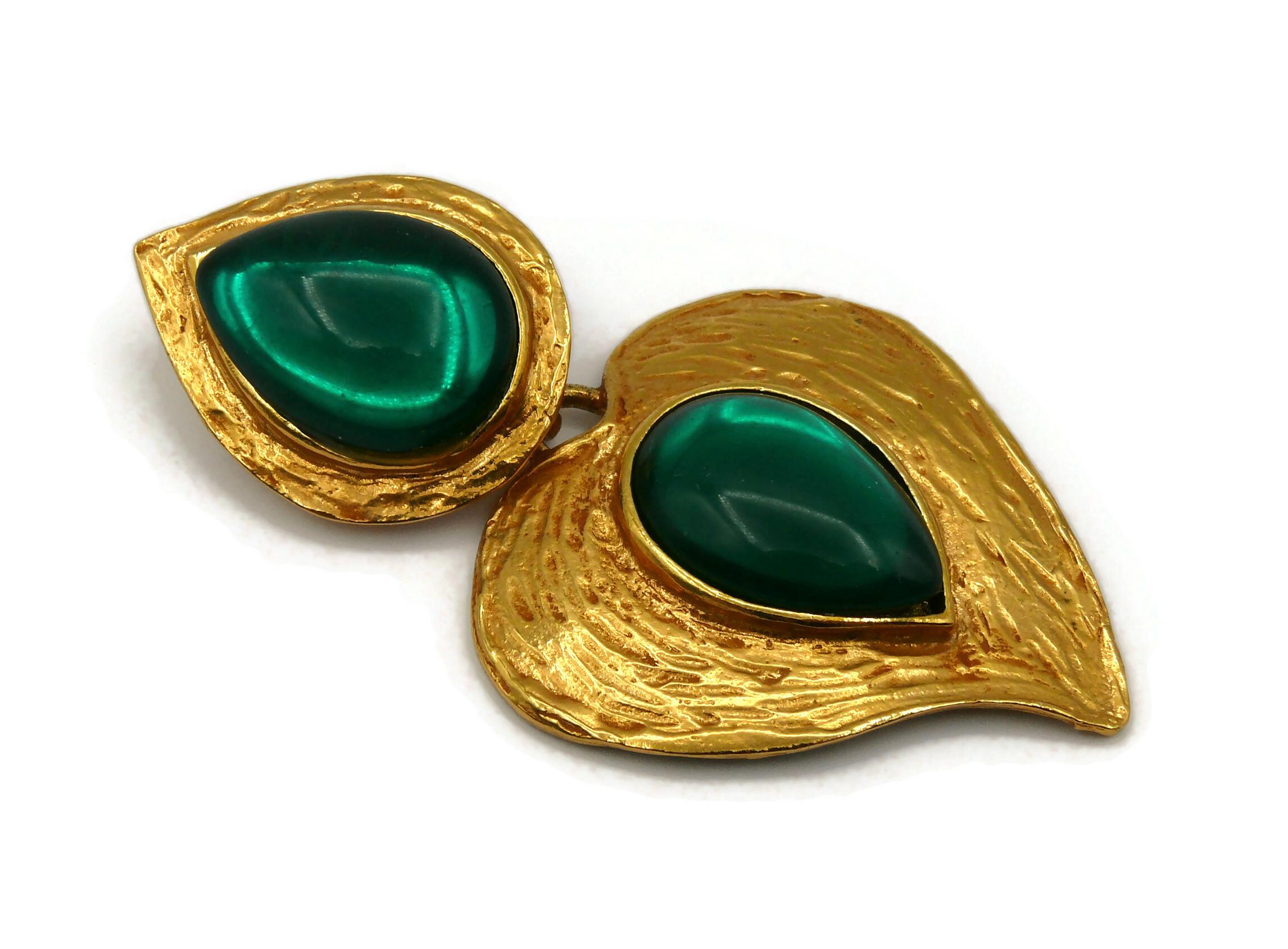 YVES SAINT LAURENT YSL Vintage Green Glass Heart Dangling Earrings For Sale 3