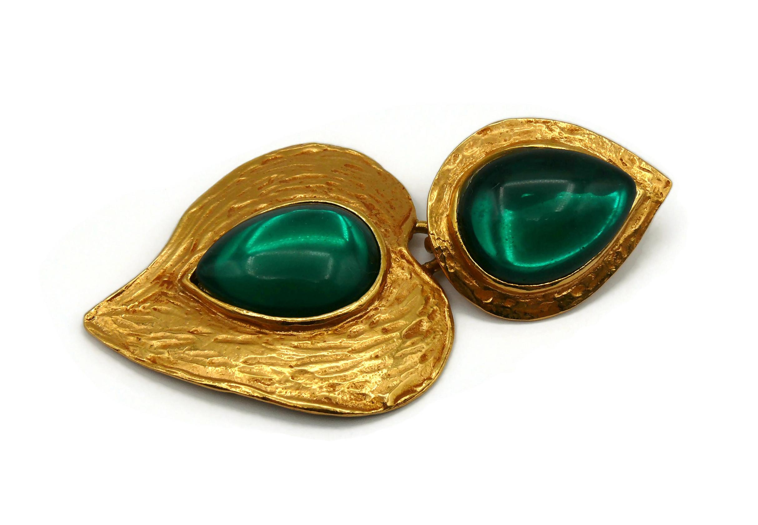 YVES SAINT LAURENT YSL Vintage Green Glass Heart Dangling Earrings For Sale 4