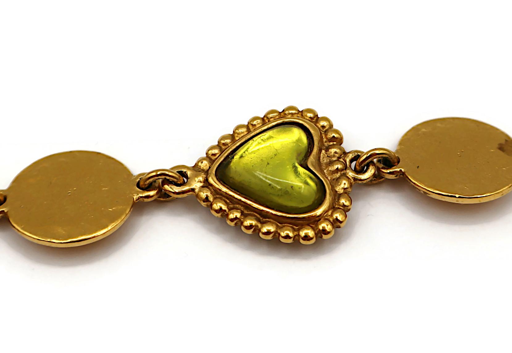 YVES SAINT LAURENT YSL Vintage Green Heart Cabochon Necklace en vente 10