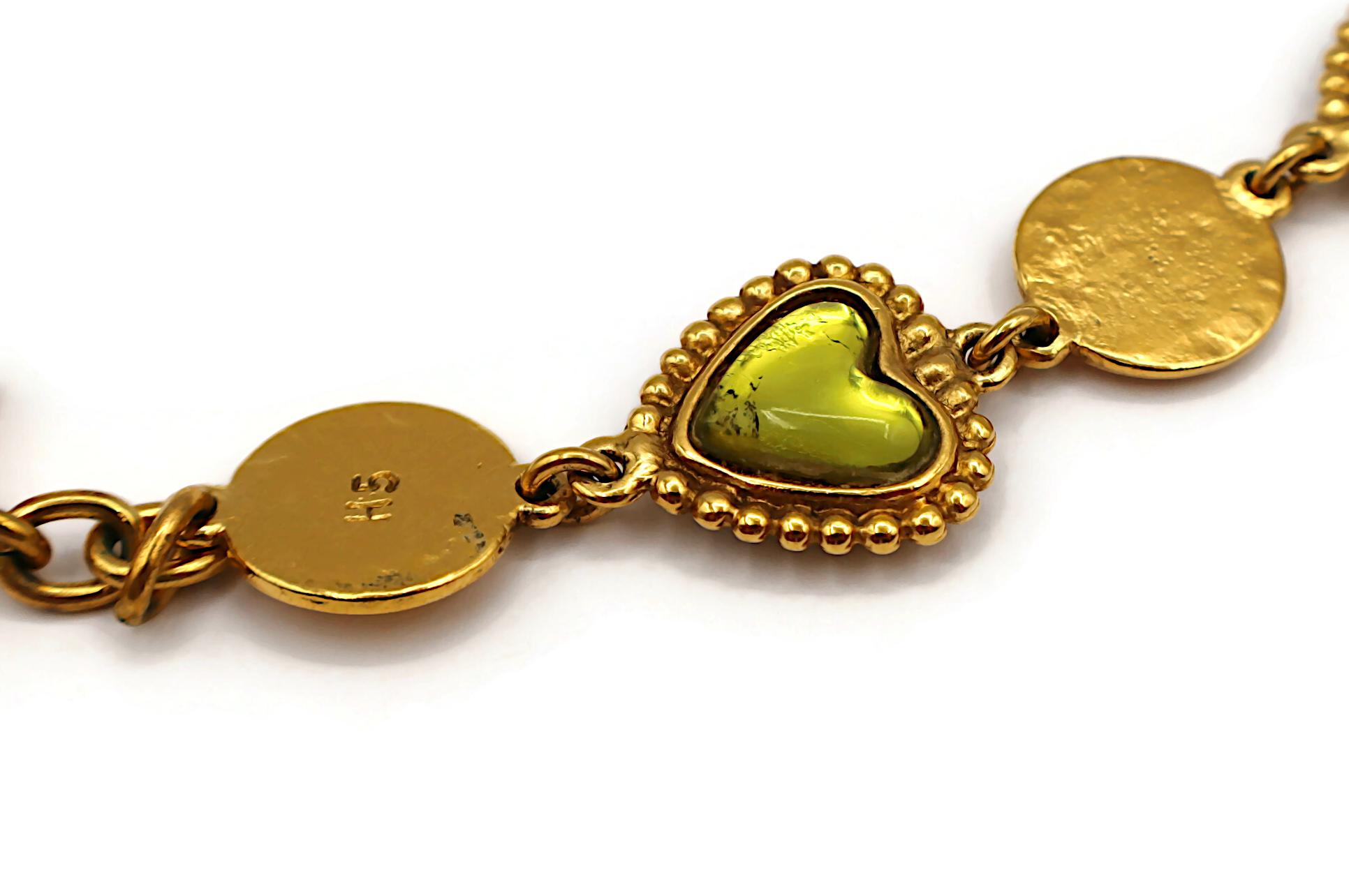 YVES SAINT LAURENT YSL Vintage Green Heart Cabochon Necklace en vente 11